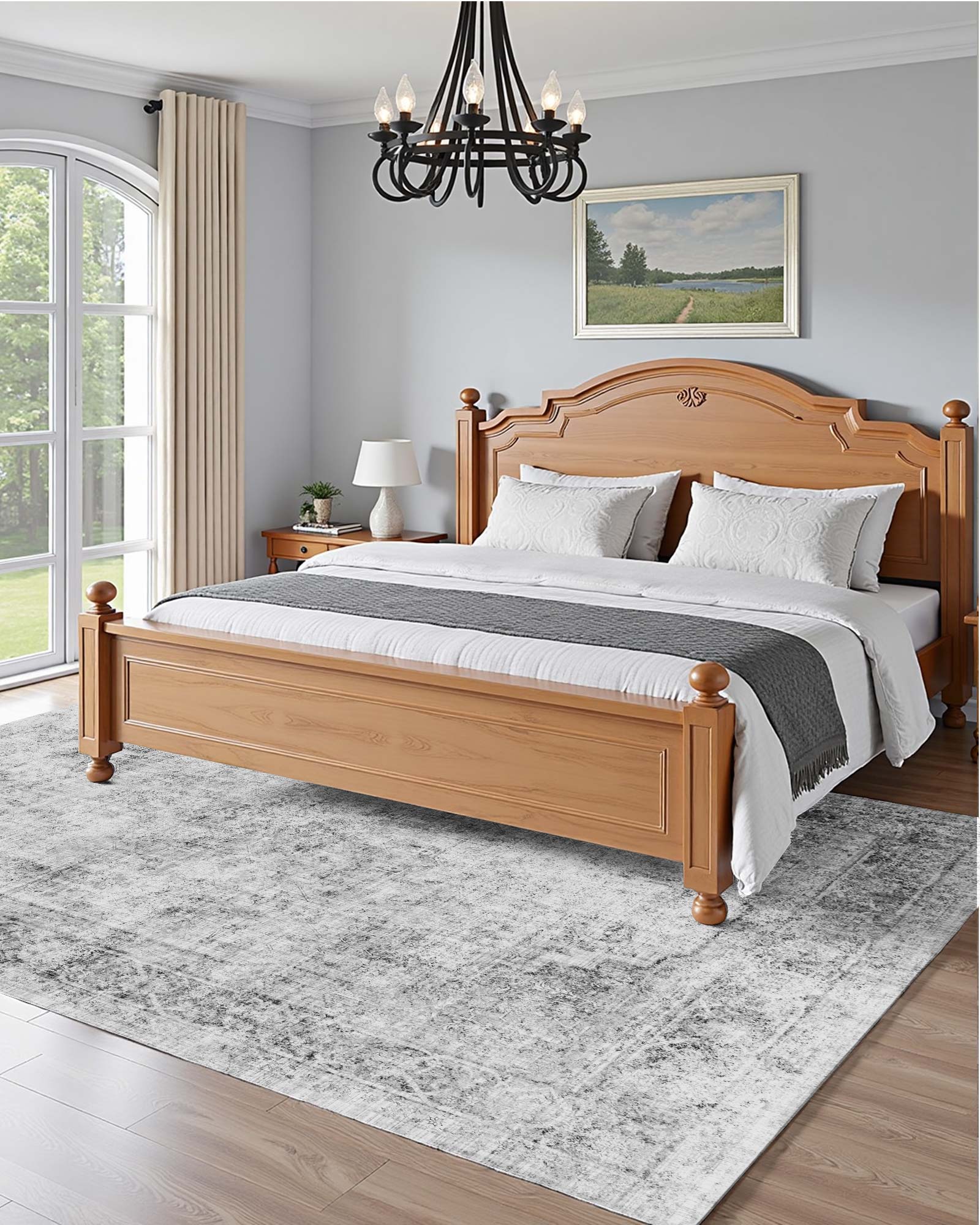 Back. VEVOR - Area Rug, 6 x 9 ft Large Washable Boho Rug, Non-Slip and Tear-Resistant Soft Carpet, Pet & Child Friendly Bohemian Rugs - Gray.