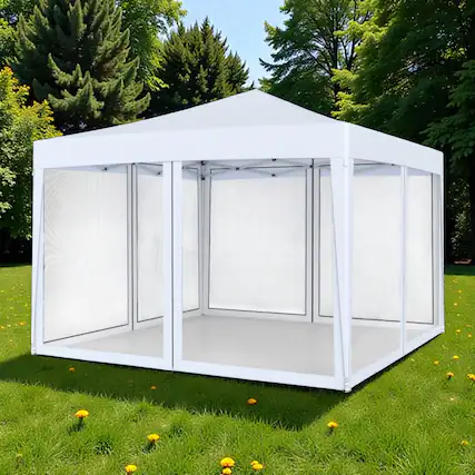 Front. Hivvago - 10x10 Ft Quick Assembly Canopy Tent with Protective Mesh Walls - White.