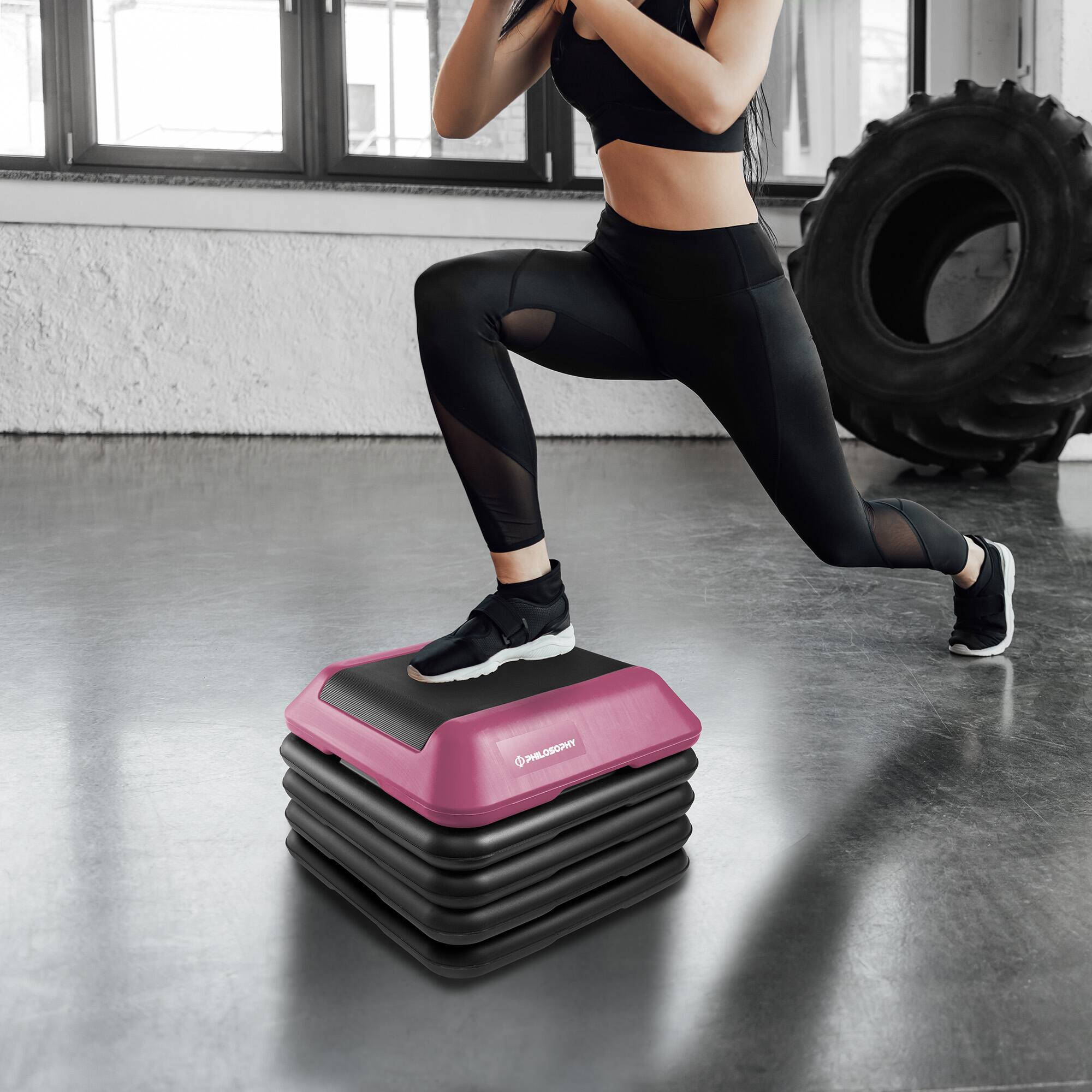 Alt View 4. Philosophy Gym - Aerobic Exercise Adjustable High Step Platform with 4 Risers - Pink.