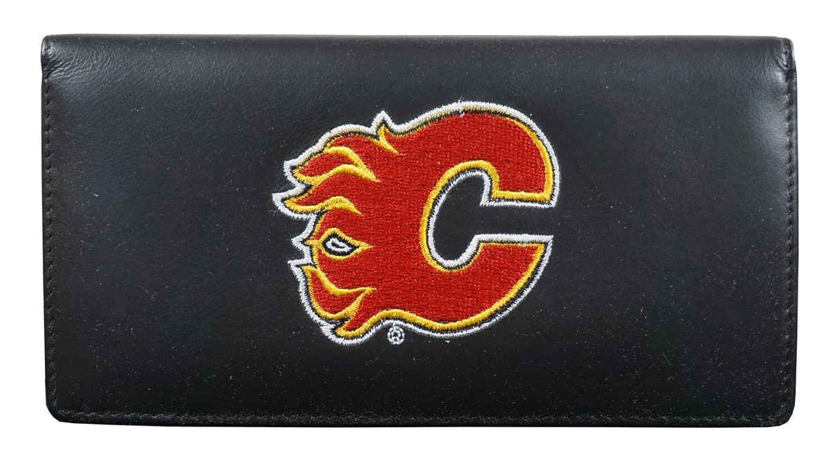 Rico Industries - Calgary Flames NHL Black Leather Embroidered Checkbook Cover - Multi