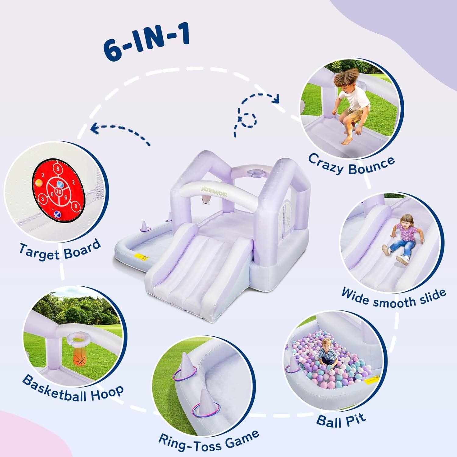6-IN-1 ~ 8 8 10 5 ~ & JOYMOR Crazy Bounce Target Board Wide smooth slide Basketball Hoop Ring-Toss Game Ball Pit