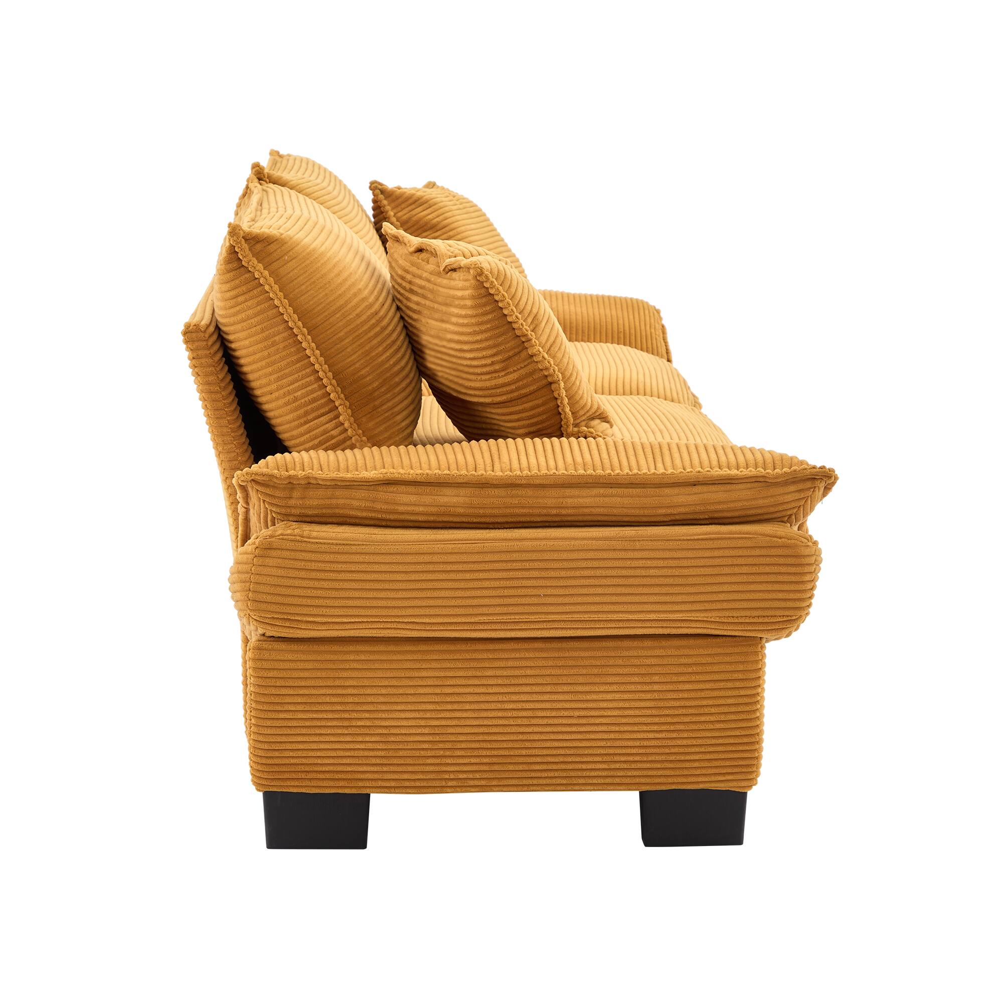 Back. Tiramisubest - Corduroy Couch Loveseat Sofa with Pillows,Comfy Upholstered Deep Seat Sofa for Bedroom,Living Room,Office-Yellow - Yellow.