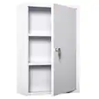 Front. Kleankin - Steel Wall Mount Medicine Cabinet 3 Tier Emergency Box for Bathroom Kitchen, Lockable with 2 Keys - White.
