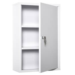 Kleankin - Steel Wall Mount Medicine Cabinet 3 Tier Emergency Box for Bathroom Kitchen, Lockable with 2 Keys - White