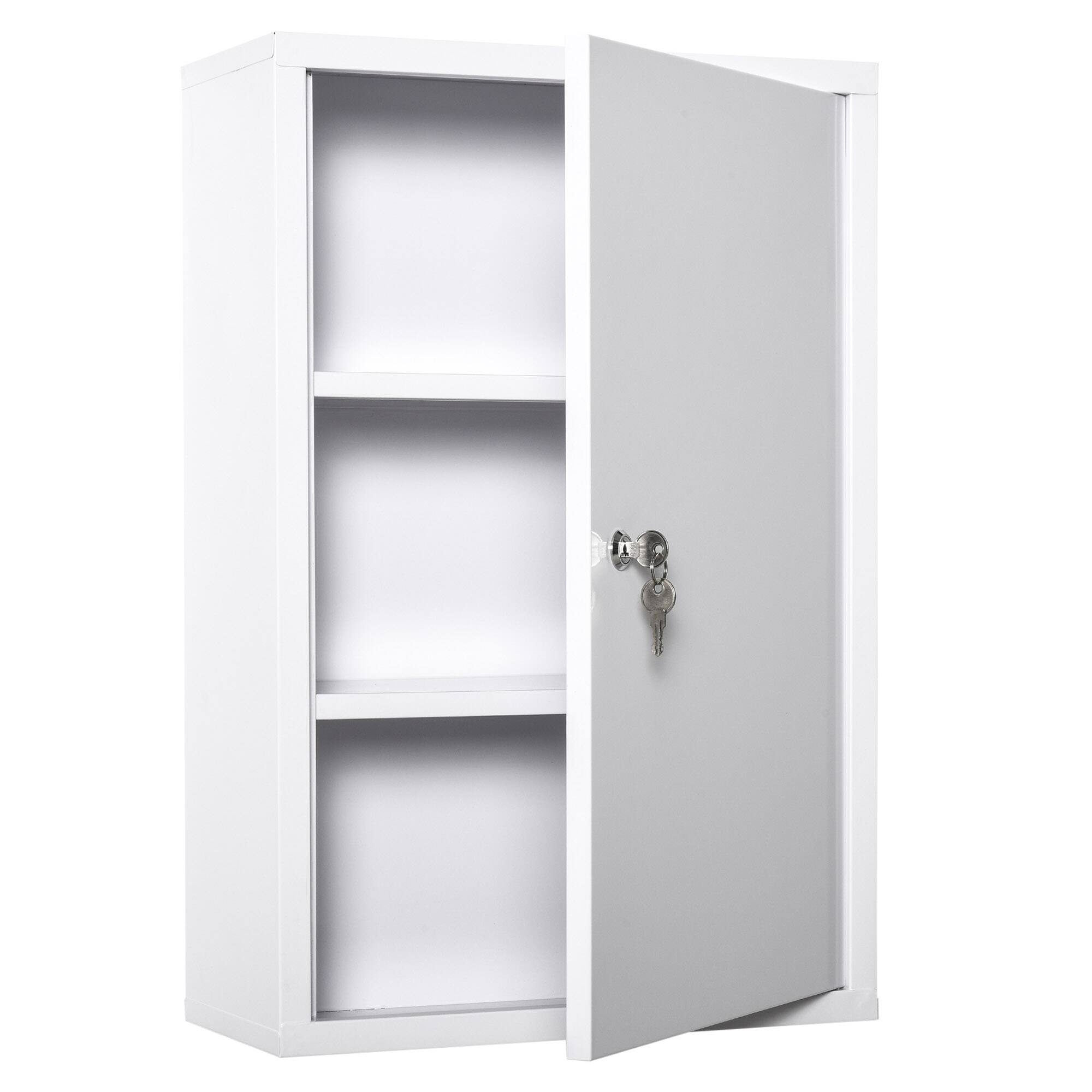 Front. Kleankin - Steel Wall Mount Medicine Cabinet 3 Tier Emergency Box for Bathroom Kitchen, Lockable with 2 Keys - White.