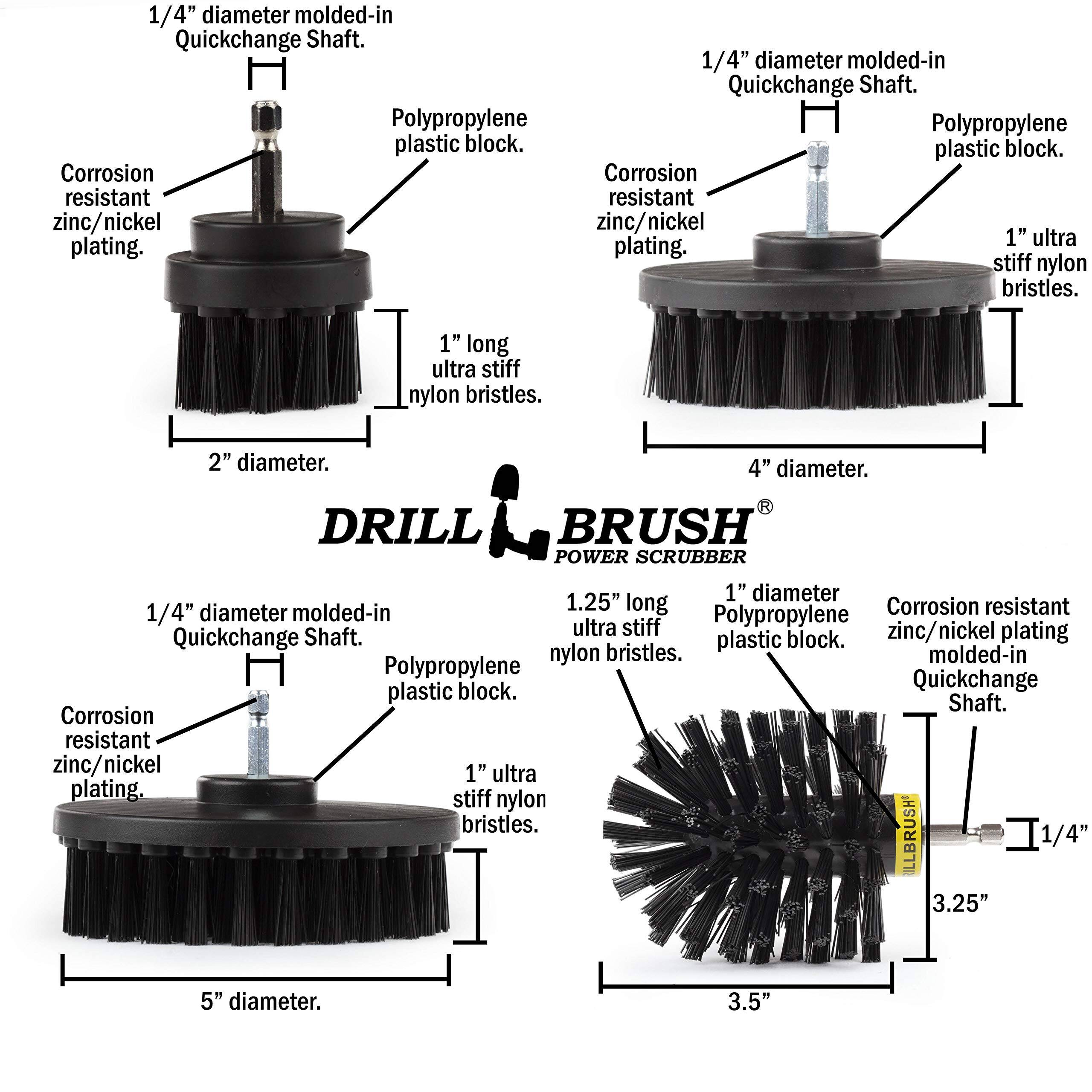 1/4" diameter molded-in Quickchange Shaft.
Polypropylene plastic block.
Corrosion resistant zinc/nickel plating.
1" ultra stiff nylon bristles.
2" diameter.
4" diameter.
DRILL BRUSH POWER SCRUBBER
1" diameter 1.25" long
Corrosion resistant 1/4" diameter molded-in Polypropylene ultra stiff zinc/nickel plating Quickchange Shaft.
plastic block.
nylon bristles.
molded-in Polypropylene block.
Quickchange plastic Shaft.
Corrosion resistant zinc/nickel 1" ultra plating.
stiff nylon bristles.
ILLBRUSH'
1/4" 3.25" 5" diameter.
3.5"