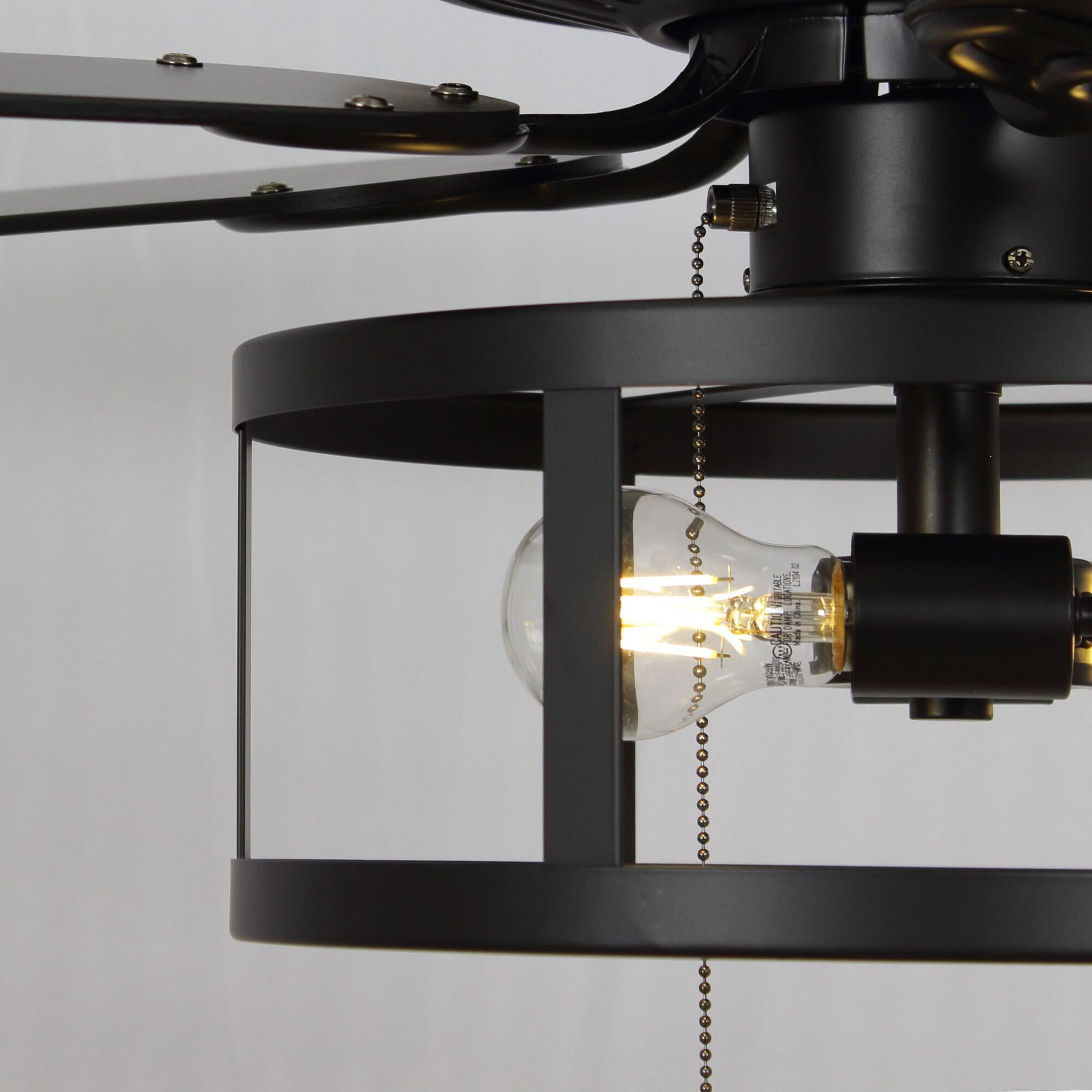 Alt View 10. Parrot Uncle - 52" Industrial 2-Light Blacke Ceiling Fan with Pull Chain Control - Black.
