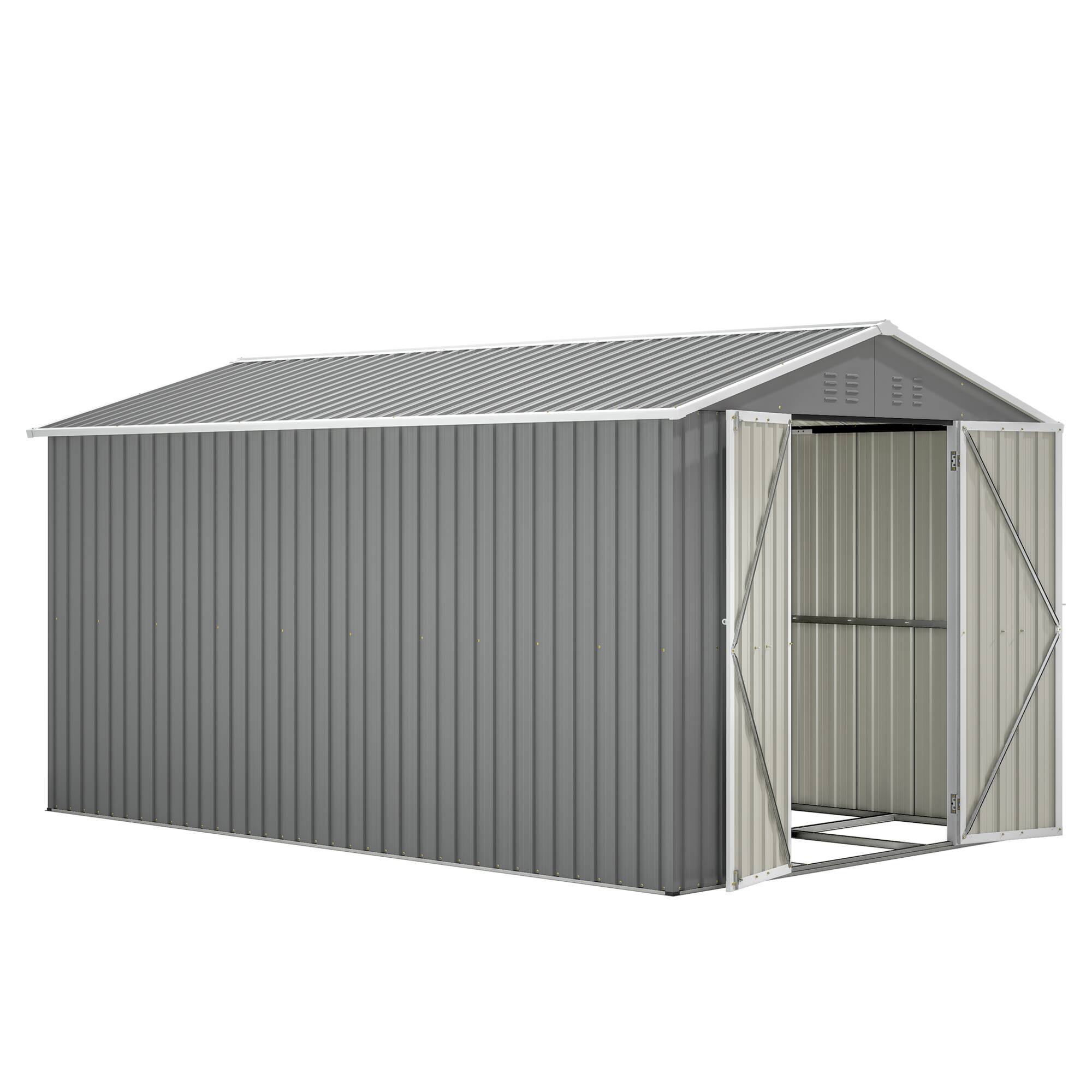 Alt View 9. Loheer - Loheer 8x12 FT Metal Outdoor Storage Shed Lockable Backyard Garden Tool Storage House Galvanized Steel Grey.