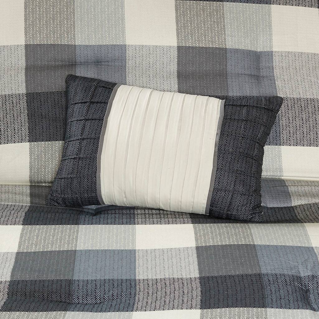 Alt View 2. Gracie Mills - Gracie Mills Nanette 7-Piece Bufallo Plaid Printed Herringbone Comforter Set - Grey.