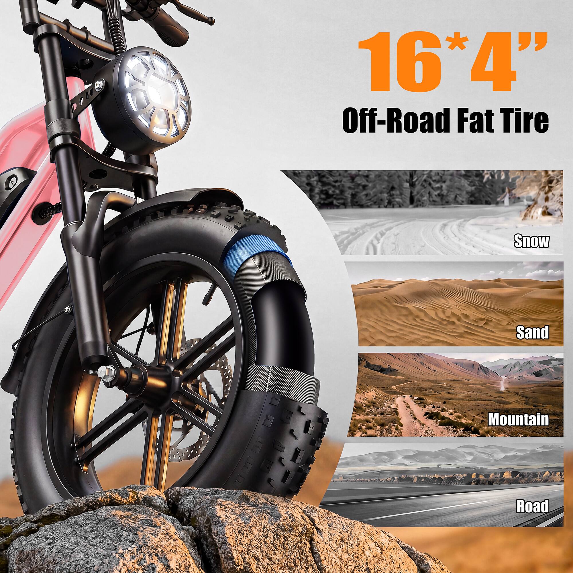 16*4" Off-Road Fat Tire

Snow
Sand
Mountain
Road