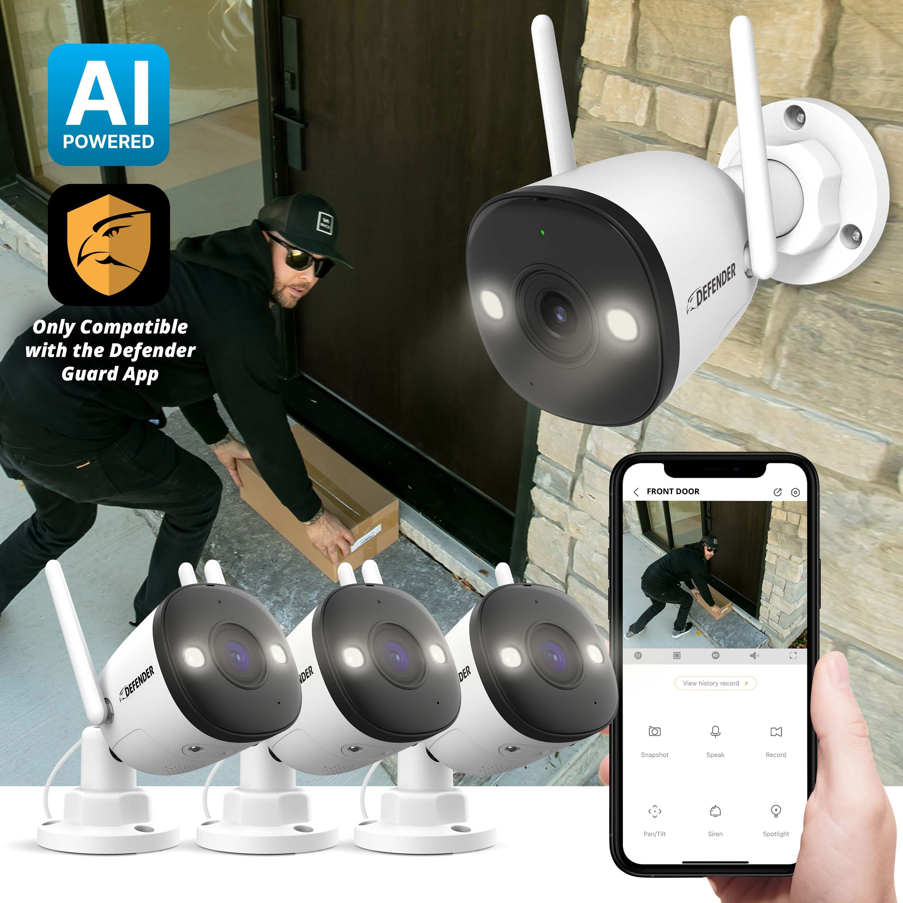 AI POWERED
Only Compatible with the Defender Guard App
DEFENDER FRONT DOOR
Snapstun
Speak
Record
Pan/Tilt
Siren
Spotlight
View history record