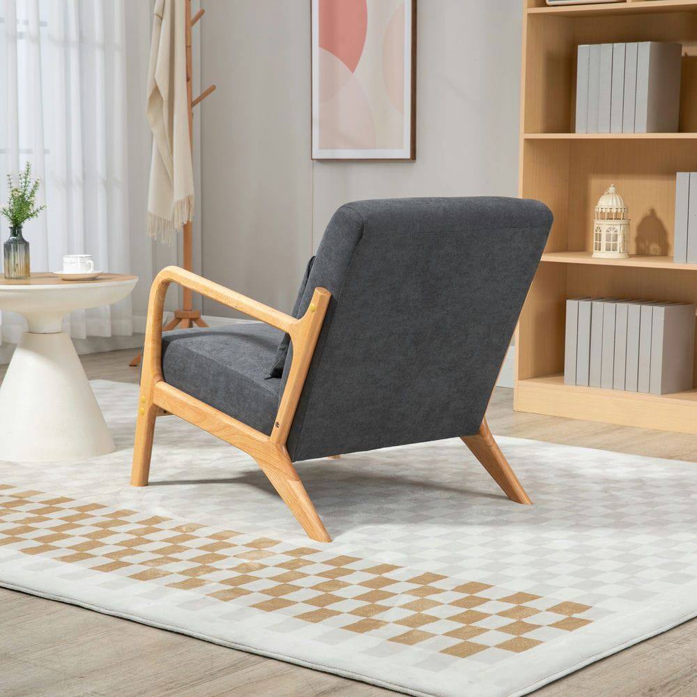 Angle. Kadyn - Mid Century Modern Accent Chair with Wood Frame & Waist Cushion, Upholstered Reading Armchair for Living Room, Gray - Gray.