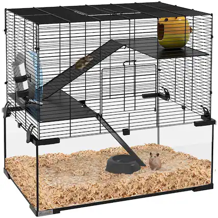 Front. Ficcuss Pets - Black Pet Cage With Glass Basin.