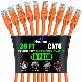 Maximm - Cat 6 Ethernet Cable 30 ft (10-Pack) - UTP, 10Gbps, 550MHz