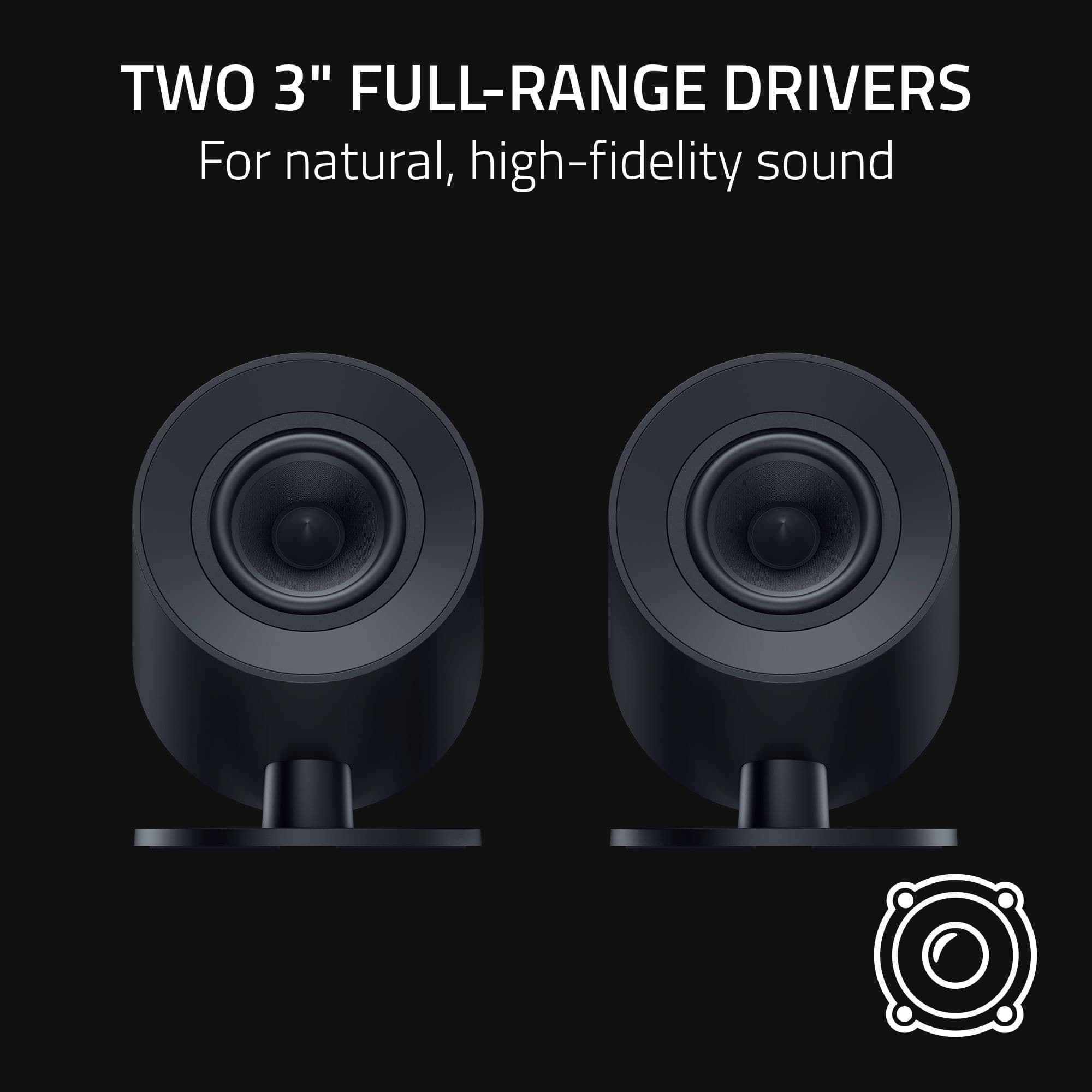 Two 3" full-range drivers for natural, high-fidelity sound.