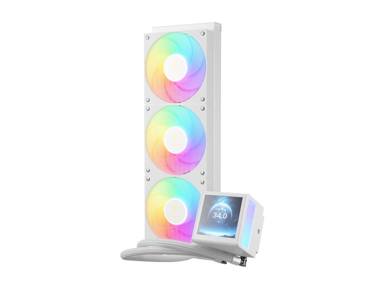Alt View 1. GAMDIAS - GAMDIAS CHIONE P5-360 AIO CPU Cooler, 360mm, 3.4" LCD, Rotatable Pump, PWM/ARGB Sync, LGA 1851/AM5, White - White.