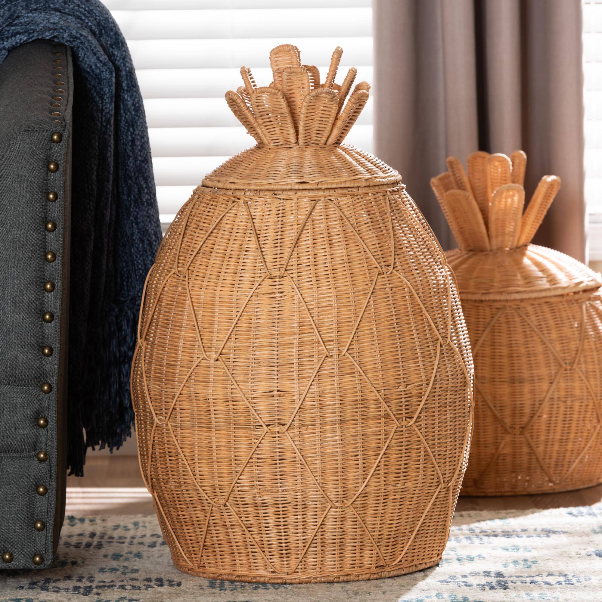 Alt View 1. bali & pari - Pelham Natural Rattan Laundry Hamper - Handwoven Wicker Storage Basket for Laundry Room, Large - Light Honey.