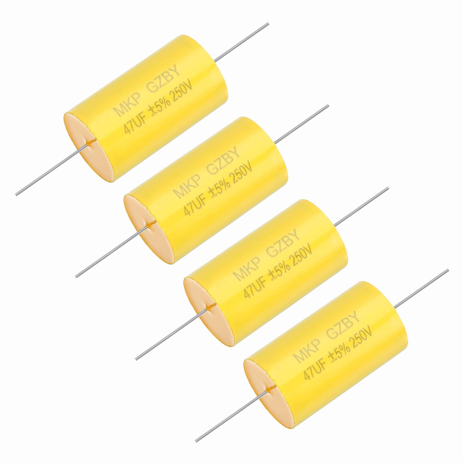 Unique Bargains - 4pcs 47uf Frequency Divider Capacitor, 250V Axial Audio Speaker Crossover MKP Film Capacitor - Yellow