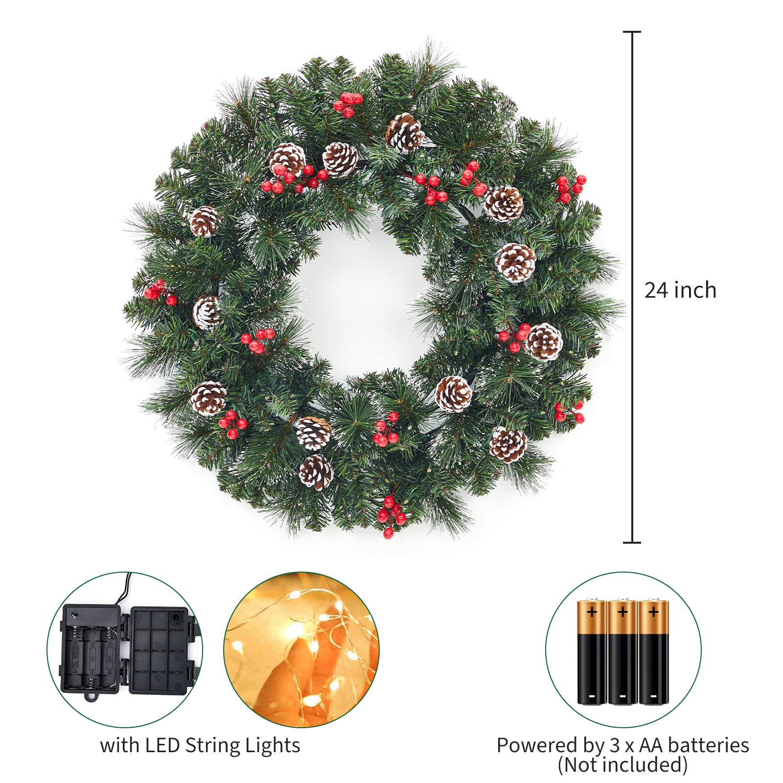 24 inch with LED String Lights Powered by 3 x AA batteries (Not included)
