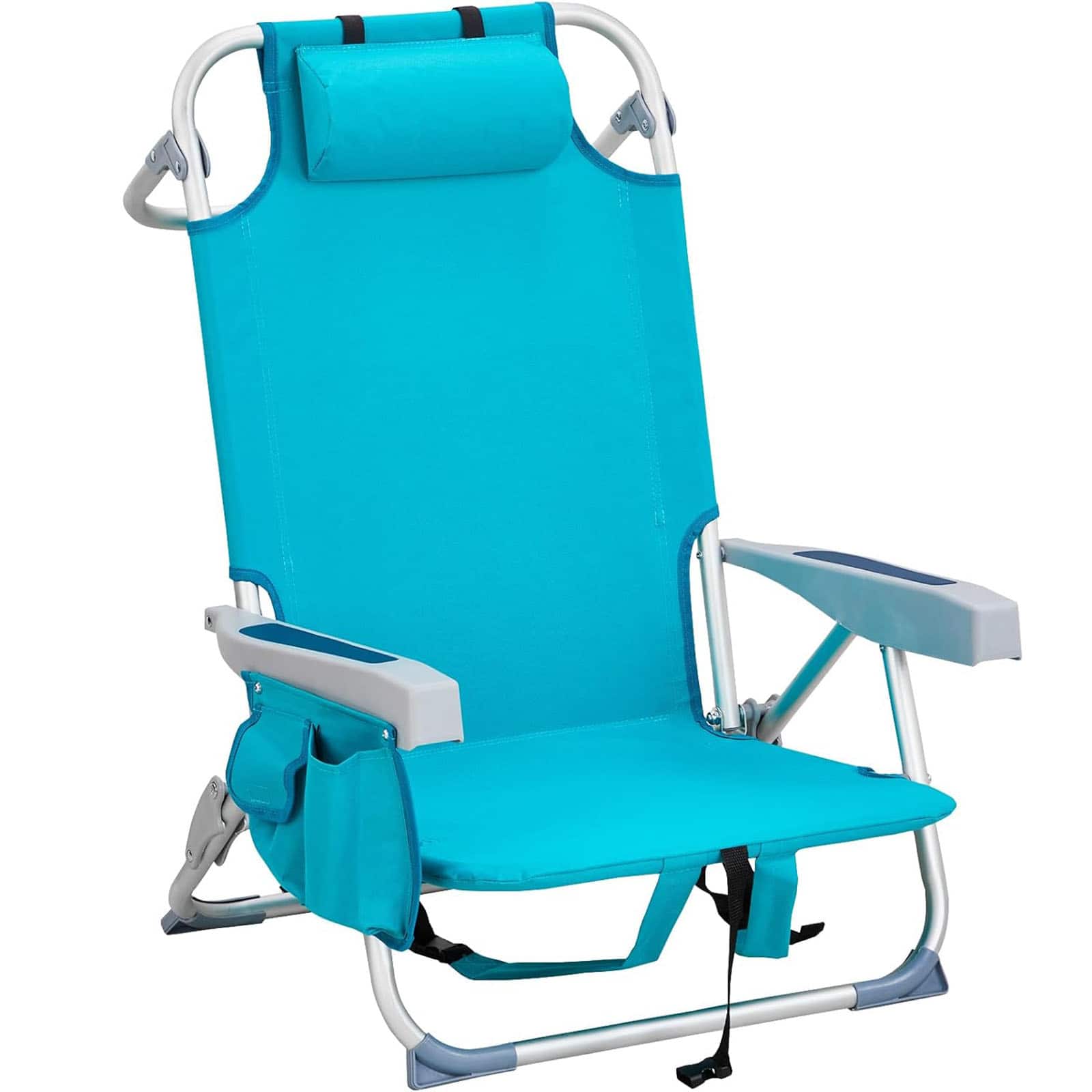 Chateau Abodes - Outdoor Backpack Beach Chair, 5-Position Reclining with Towel Bar, Cooler Pouch, Cup Holder & Backpack Straps - Mint Green