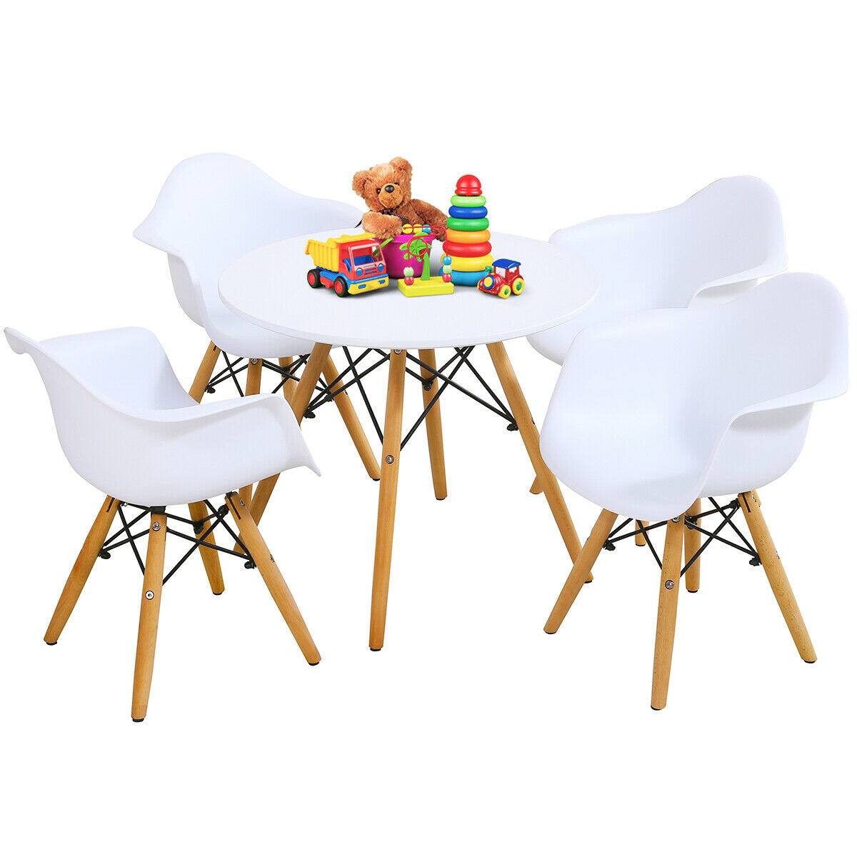 Front. Gymax - Gymax 5 PC Kids Round Table Chair Set with 4 Arm Chairs White - White.