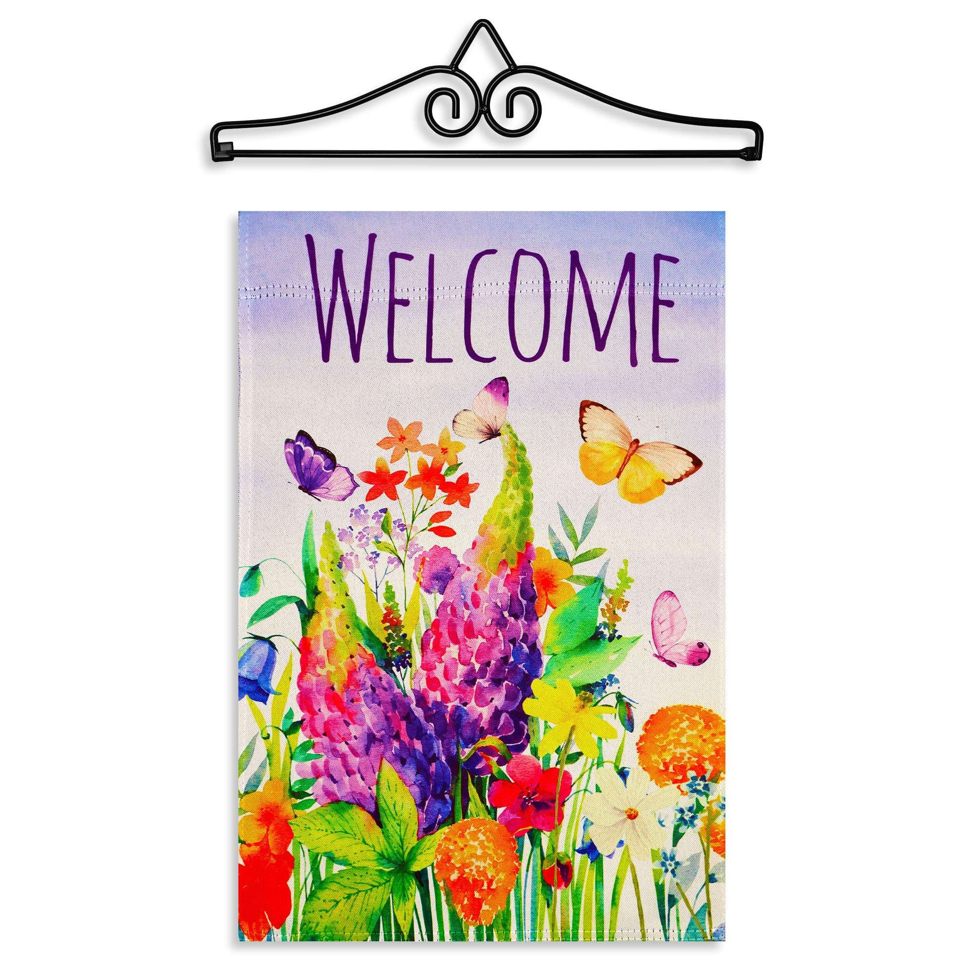 Photos - Other Decoration SPRING G128 - Garden Flag Hanger 14.2 in with 12 x 18 in Double-Sided  Floral Butterfly Welcome Flag - Multicolor 73630380852 