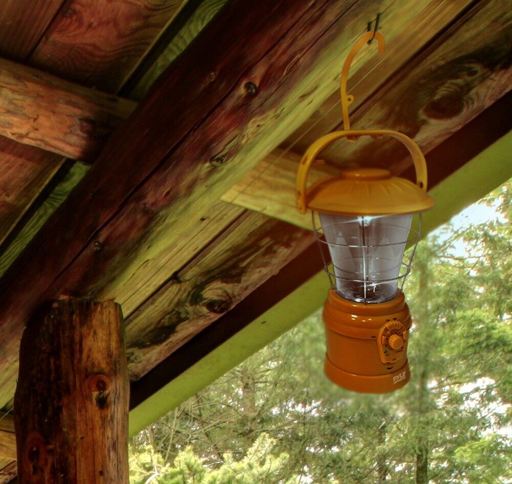 Alt View 4. Pyle - Pyle Multi-Function Hand Crank Lantern with AM/FM Radio – Powered by AA Batteries or Rechargeable Battery (Yellow).