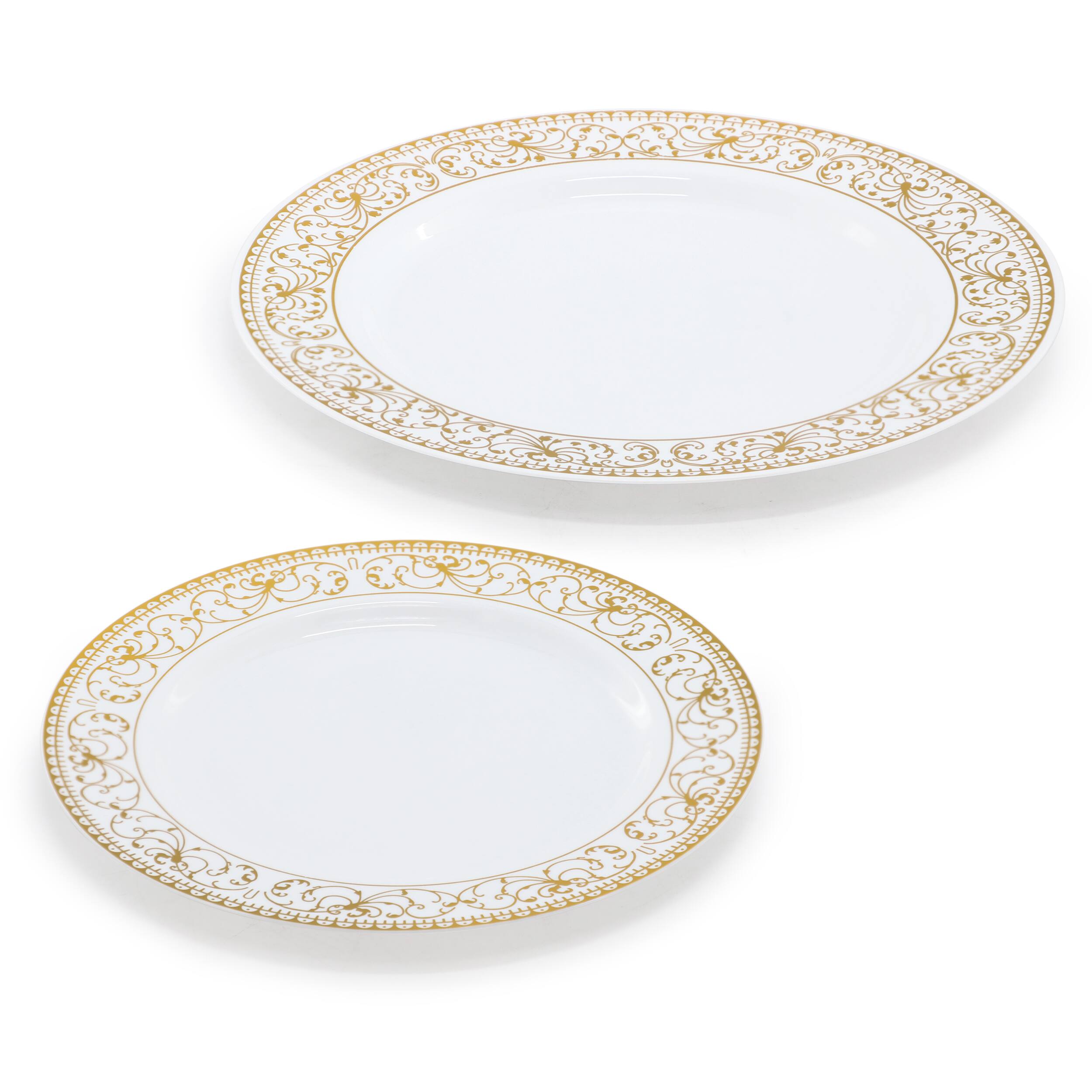 Alt View 2. Elama - Elama 150 Piece Disposable Plastic Dinnerware Party Set for 25 Guests in White with Gold Decal Trim - White.