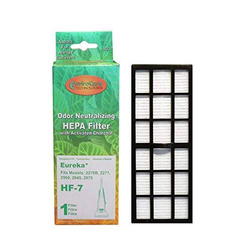 A Must For Allergy Sufferers  
EnviroCore TECHNOLOGIES  
Odor Neutralizing HEPA Filter with Activated Charcoal  
Eureka  
Fits Models: 2270B, 2271, 2900, 2940, 2970  
HF-7 Filter  
1 Filtro  
1 Filtre