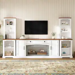 Whisen - 3-Piece TV Stand Set for TVs up to 70-Inch,Modular Entertainment Center with Storage Cabinets,Bookshelves and Drawer - White