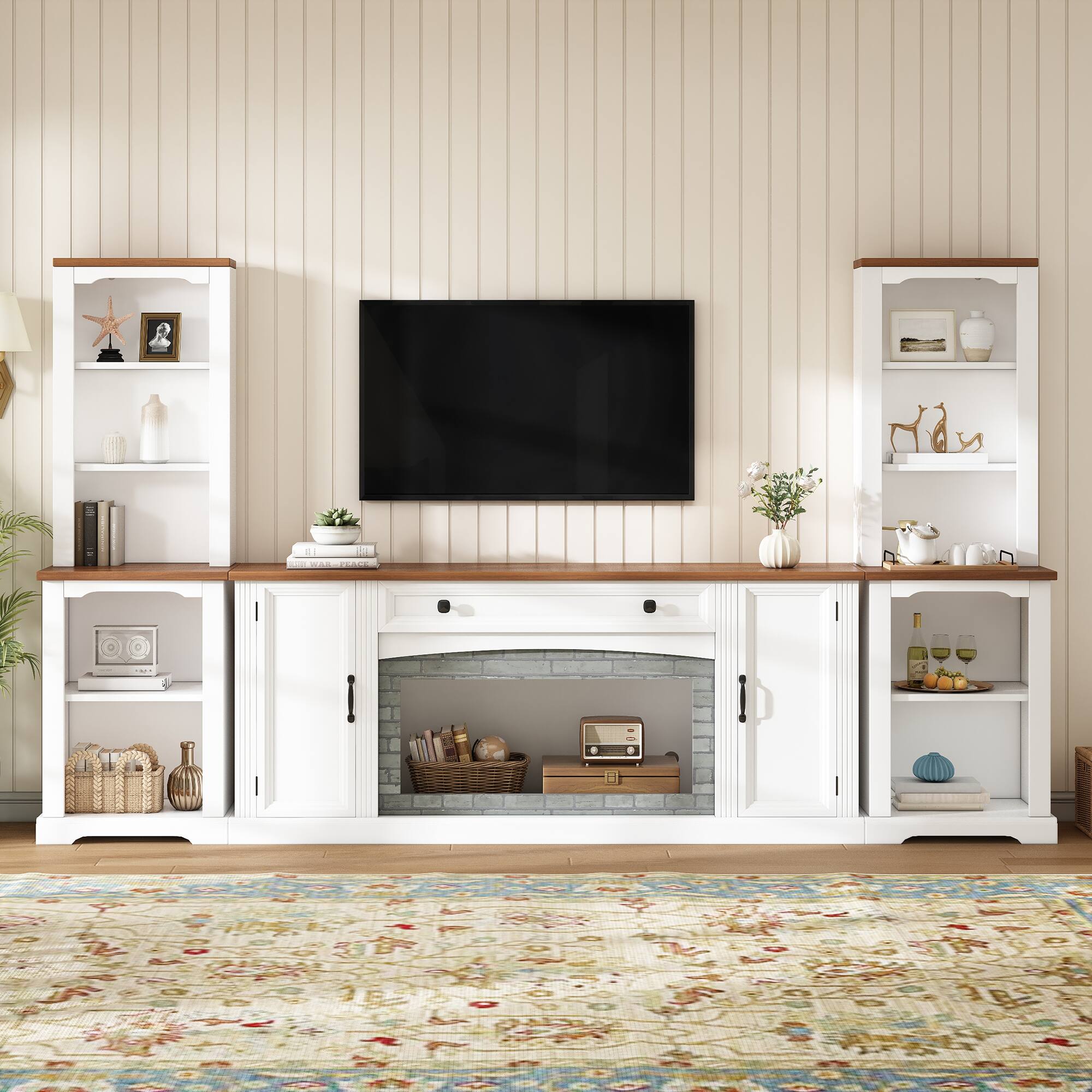 Front. Whisen - 3-Piece TV Stand Set for TVs up to 70-Inch,Modular Entertainment Center with Storage Cabinets,Bookshelves and Drawer - White.