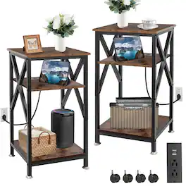 PO3TICJUNKI3 - End Tables Living Room Set Of 2 Farmhouse Side Table With Storage Shelf 16 W X 12 D 24 H X-shaped Night Sta - 16"W*12"D*28"H