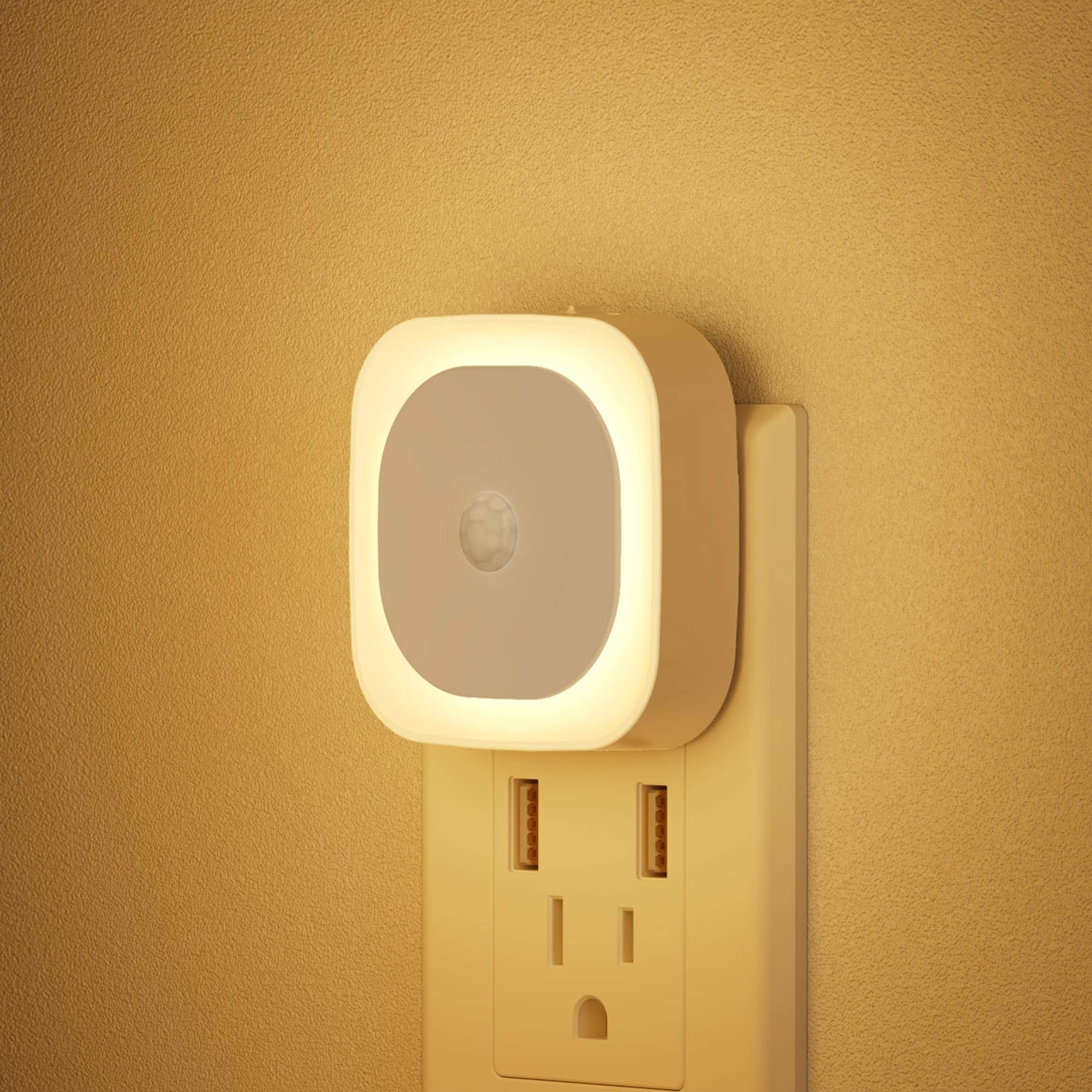 Dazzed Corner - 2 Pack Dimmable Plug-in Night Light with Motion & Dusk to Dawn Sensor, Auto ON/Off - Warm White