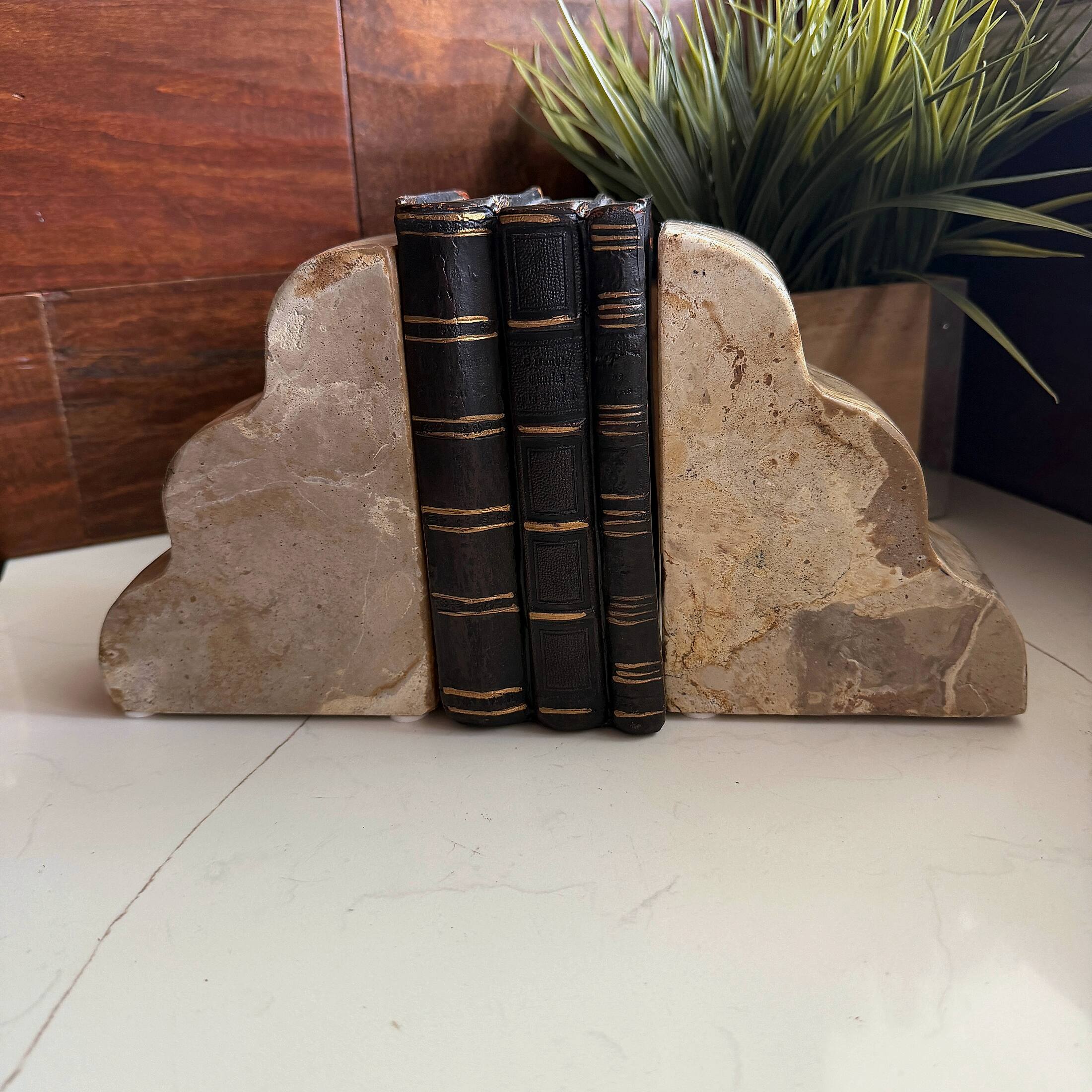 Alt View 6. Things2Die4 - Scalloped Marble Bookends Set of 2 Natural Veined Stone 9 Inch Wide Felt Pads - Natural.