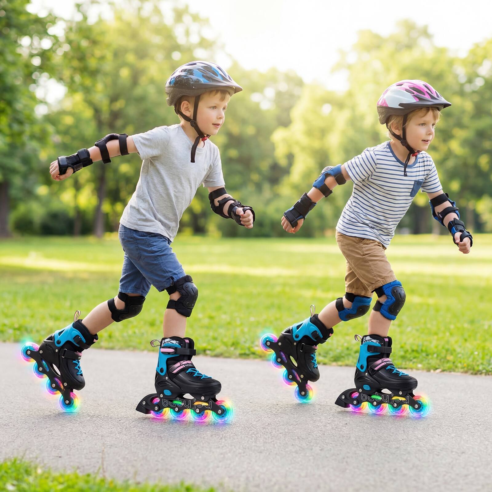 Alt View 2. Costway - Costway 4-Size Adjustable Light-Up Roller Skates with Illuminating Wheels & Safety Support - Black.