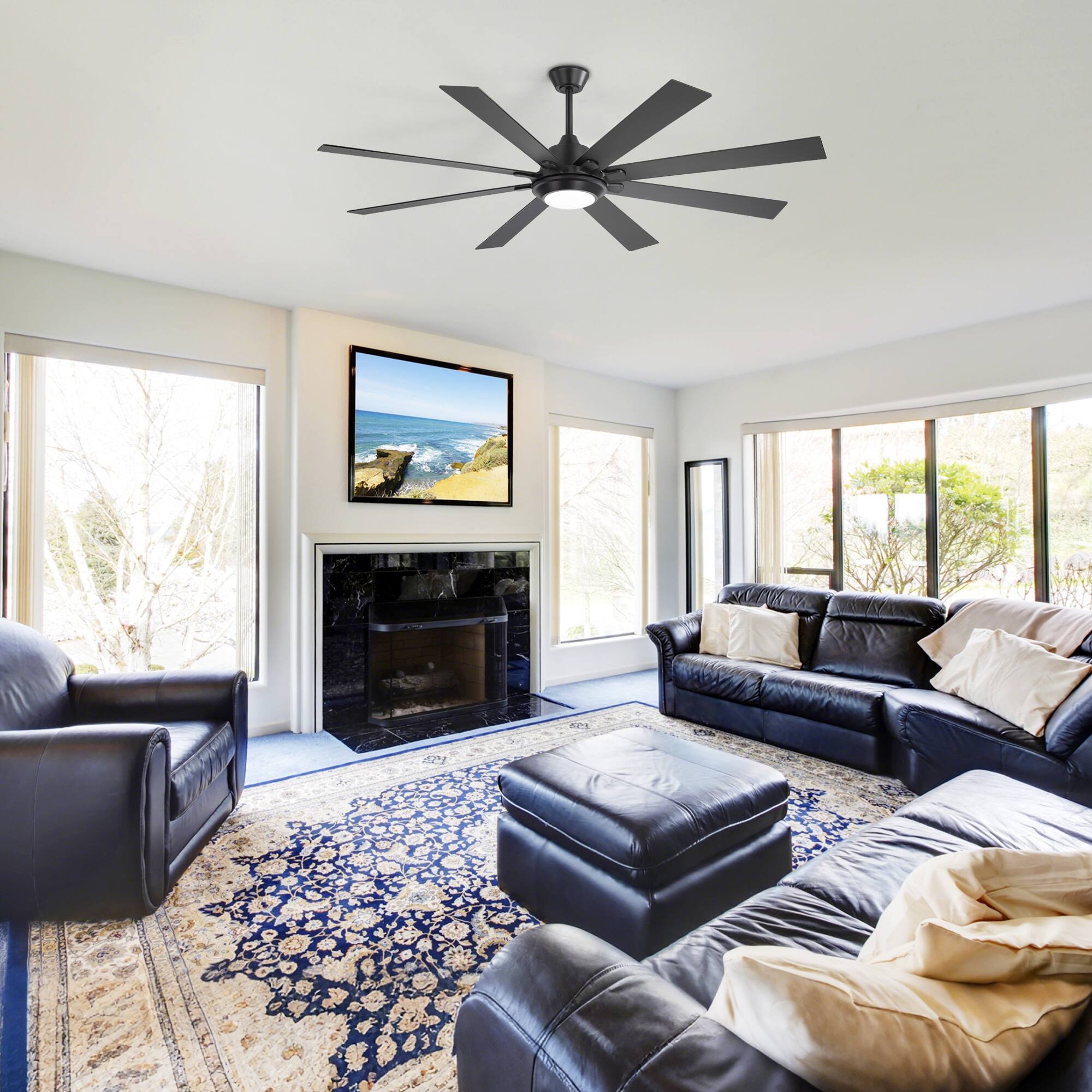 Alt View 2. Breezary - Breezary 65-Inch Ceiling Fan with 8 Plywood Blades, DC Motor, 6-Speed Remote Control, 3 Color Light, Timer & Memory - Matte Black.