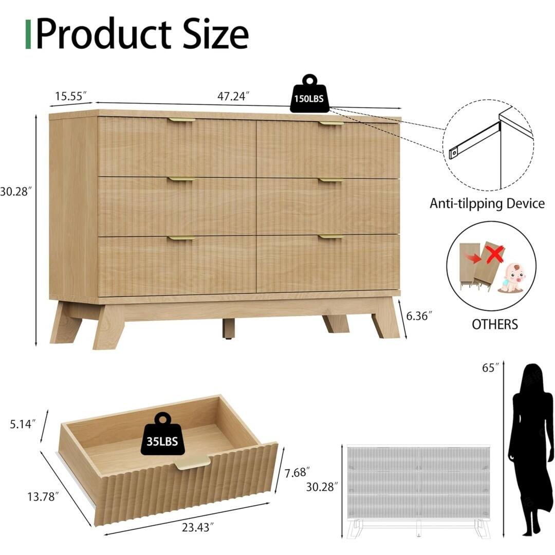 Product Size  
- 15.55"  
- 47.24"  
- 150LBS  
- 30.28"  
- Anti-tilting Device  
- 6.36"  
- OTHERS  
- 65"  
- 5.14"  
- 35LBS  
- 13.78"  
- 7.68"  
- 30.28"  
- 23.43"