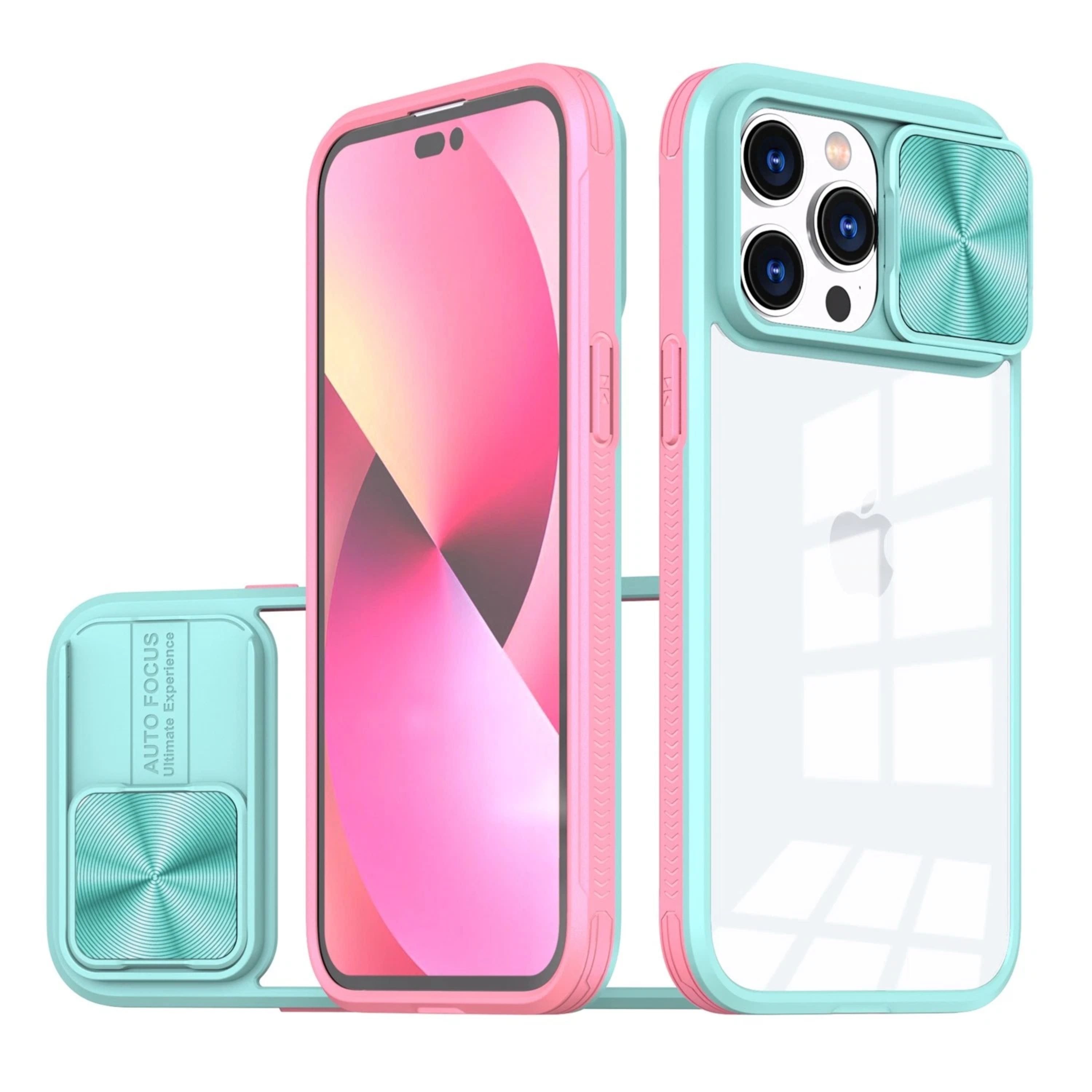 Kitcheniva - Hybrid Sliding Lens Cover Case With Screen Protector For iPhone 15 Pro Max Pink/Blue - Pink and Teal price history on PriceWatchPro