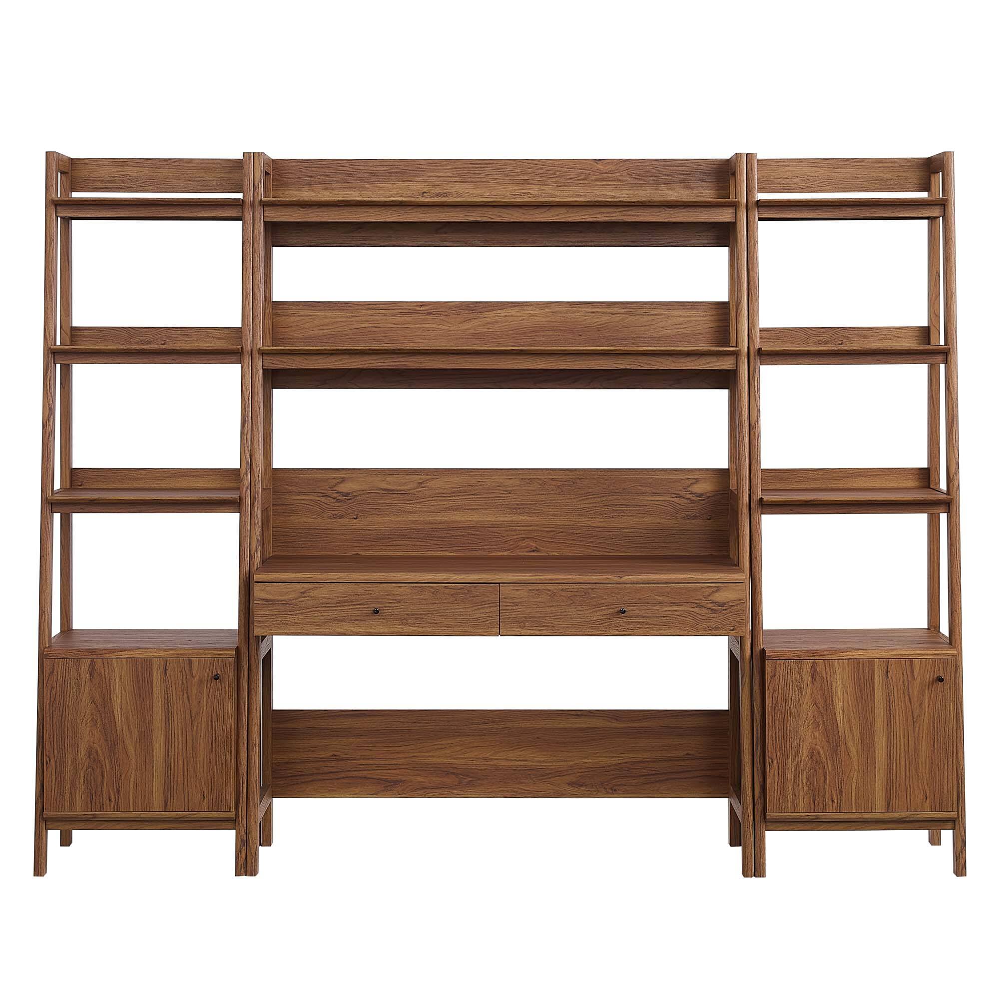 Alt View 1. Modway - Bixby 3-Piece Wood Office Desk and Bookshelf by Modway - Walnut.