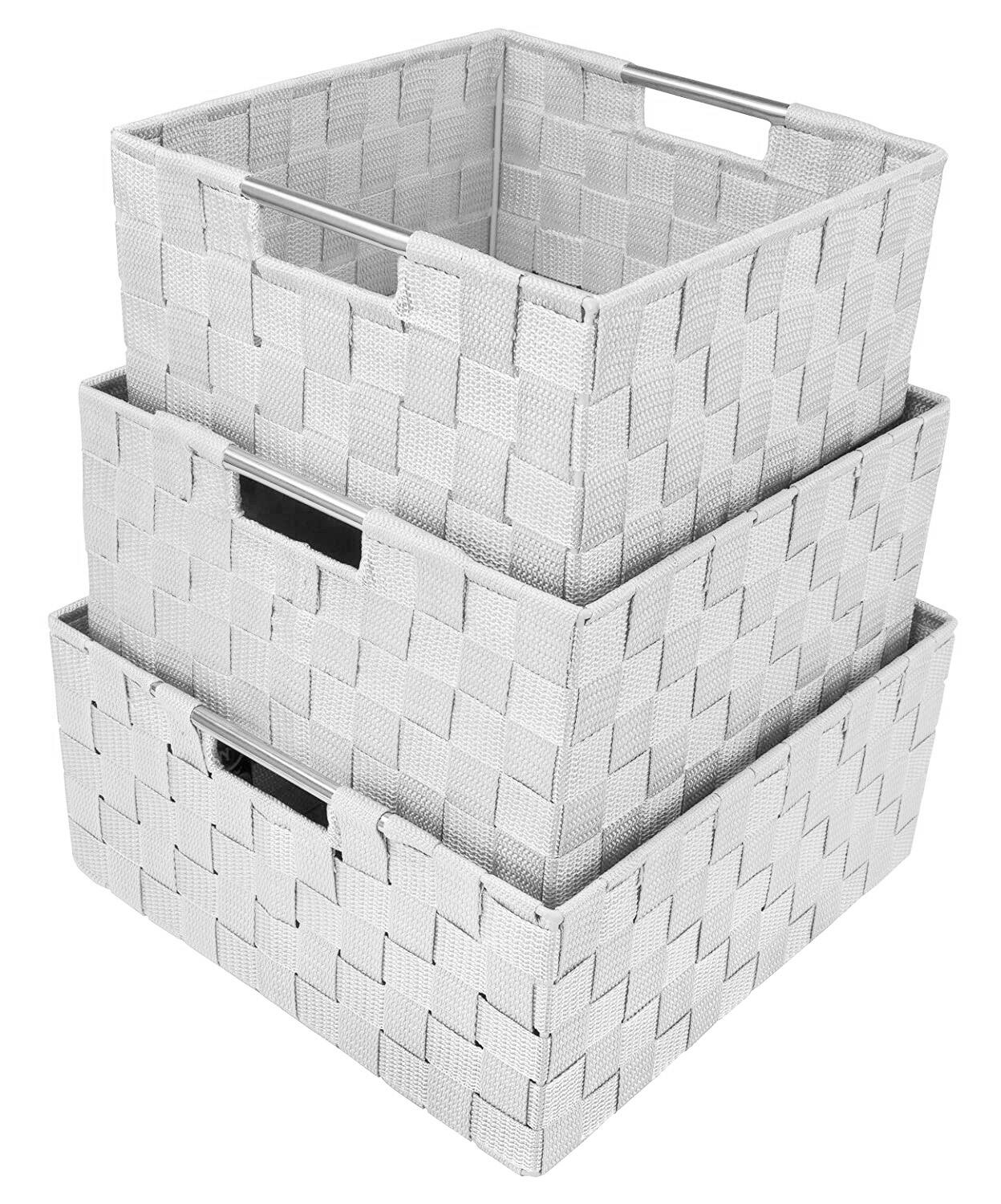 Alt View 1. Sorbus - Sorbus Storage Box Woven Basket Bin Container   Organizer Set  Storage Strap Shelf Organizer  Carry Handles - White.