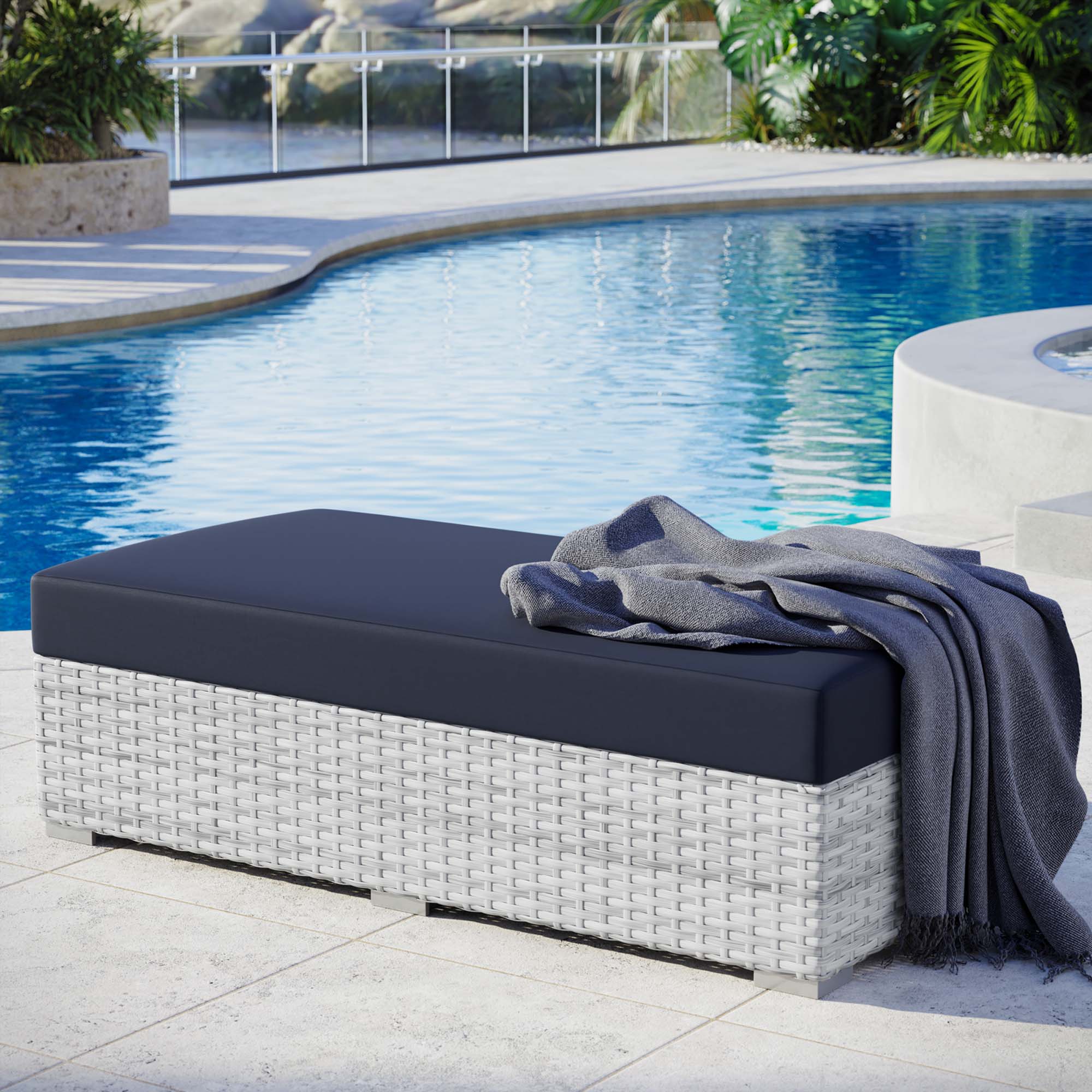 Convene Outdoor Patio Rectangular Ottoman by Modway - Light Gray Navy