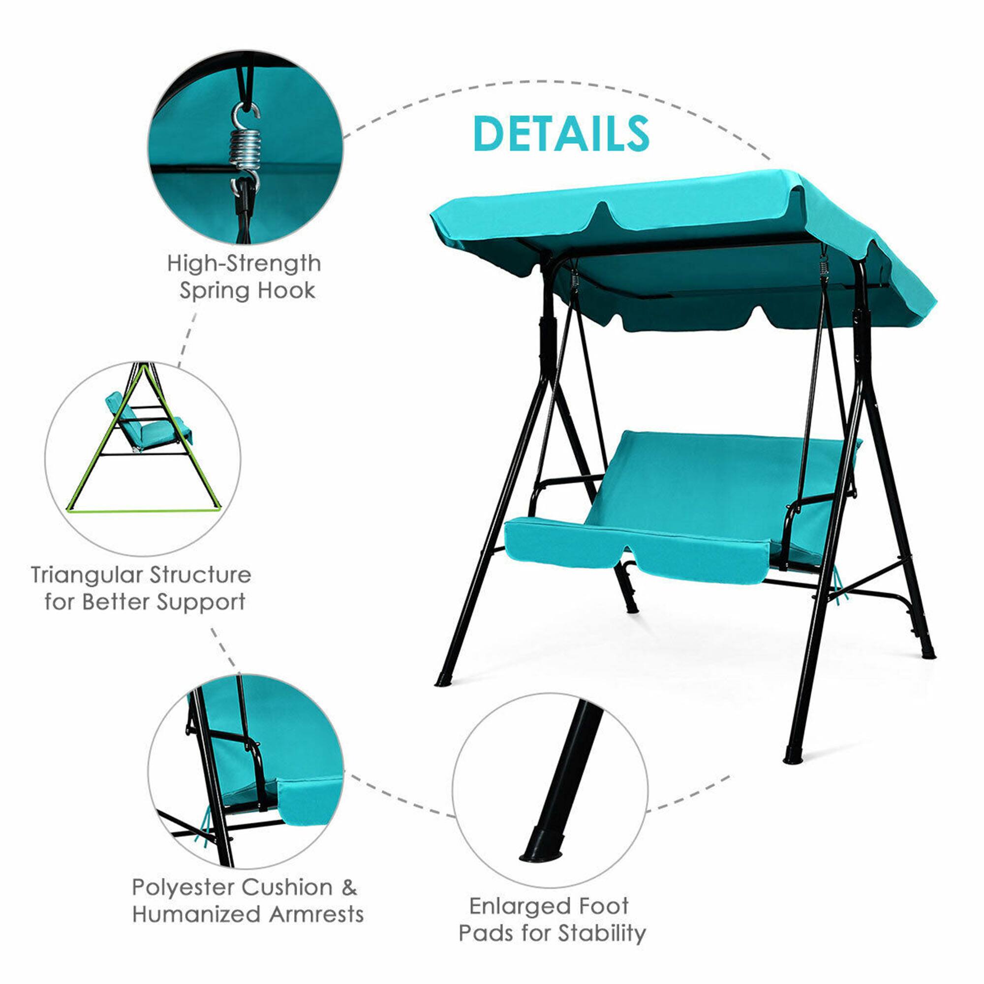 Alt View 8. Gymax - Gymax Blue Outdoor Swing Canopy Patio Swing Chair 2-Person Canopy Hammock - Blue.