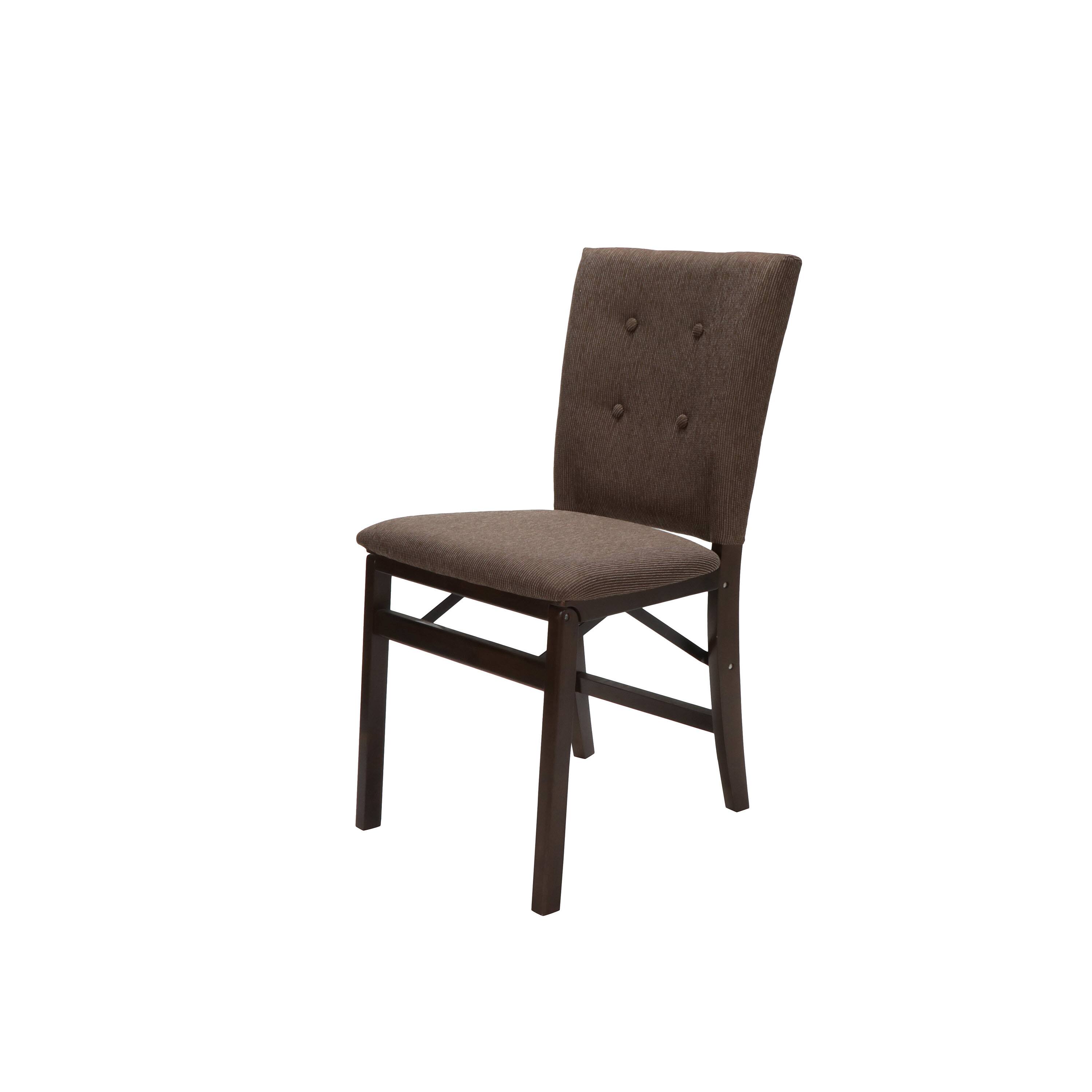 Angle. Stakmore - Stakmore Parson's Upholstered Folding Chair, Espresso Frame with Jax Fabric (Set of 2) - Brown.