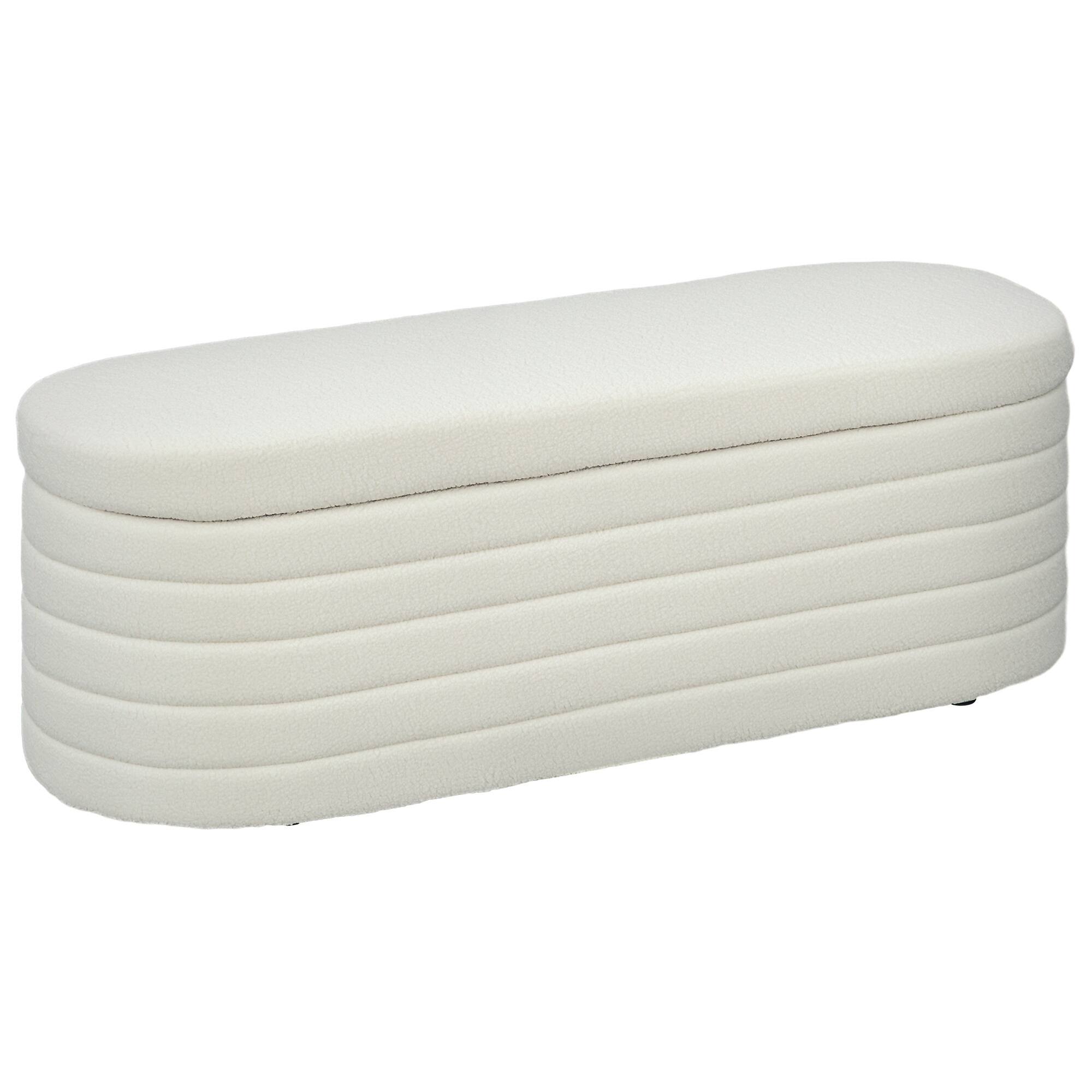 Front. Homcom - 46" Storage Ottoman Bench, Teddy Fleece Upholstered Boucle Storage Bench with Wood Frame, Bedroom Bench for Living Room - Cream White.