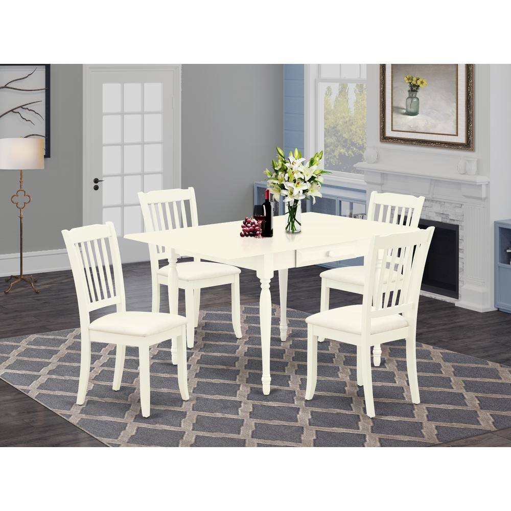 Angle. East West Furniture - Dining Room Set Linen White - Brown.