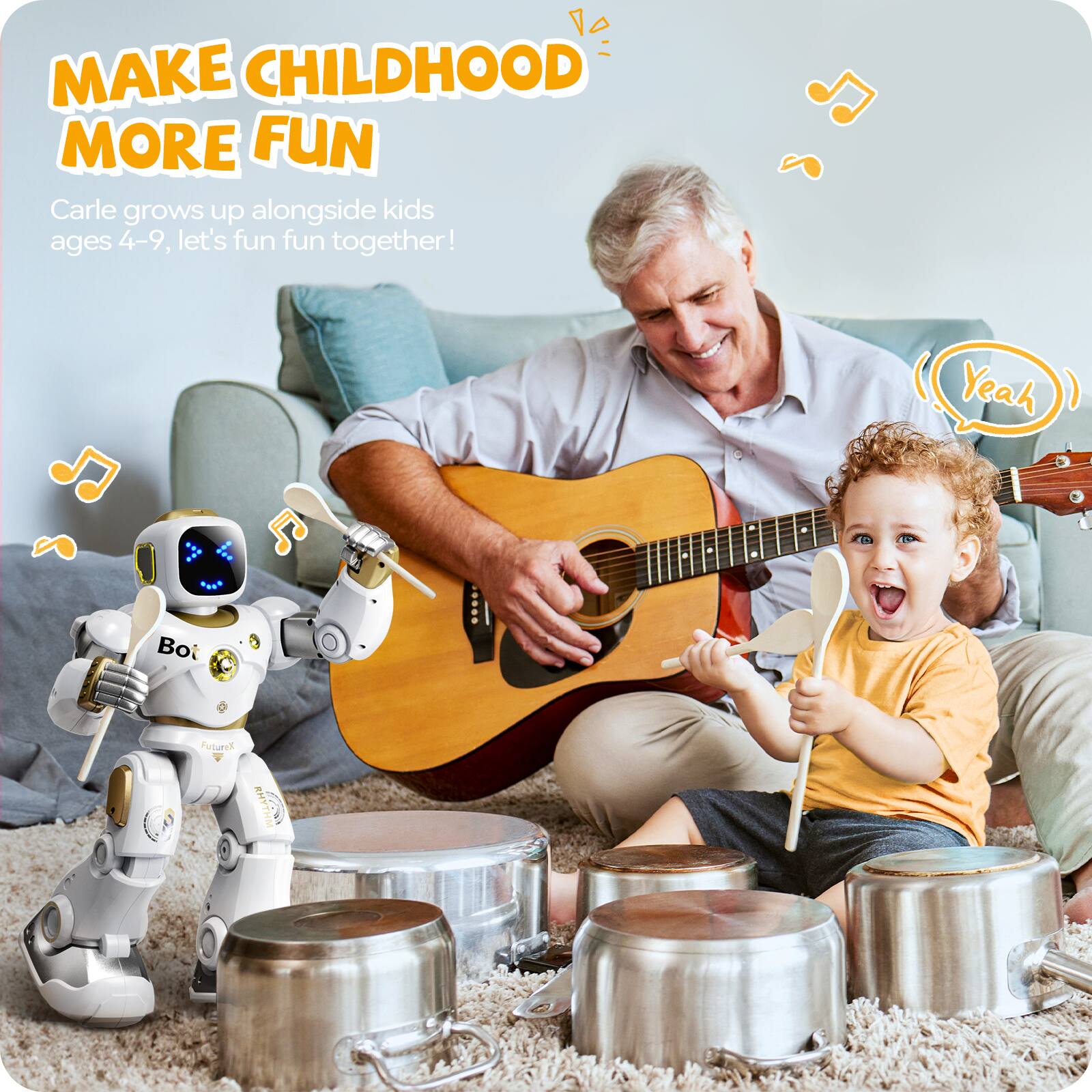 MAKE CHILDHOOD MORE FUN  
Carle grows up alongside kids ages 4-9, let's fun fun together!  

Yeah Bot S  
FUTUREX