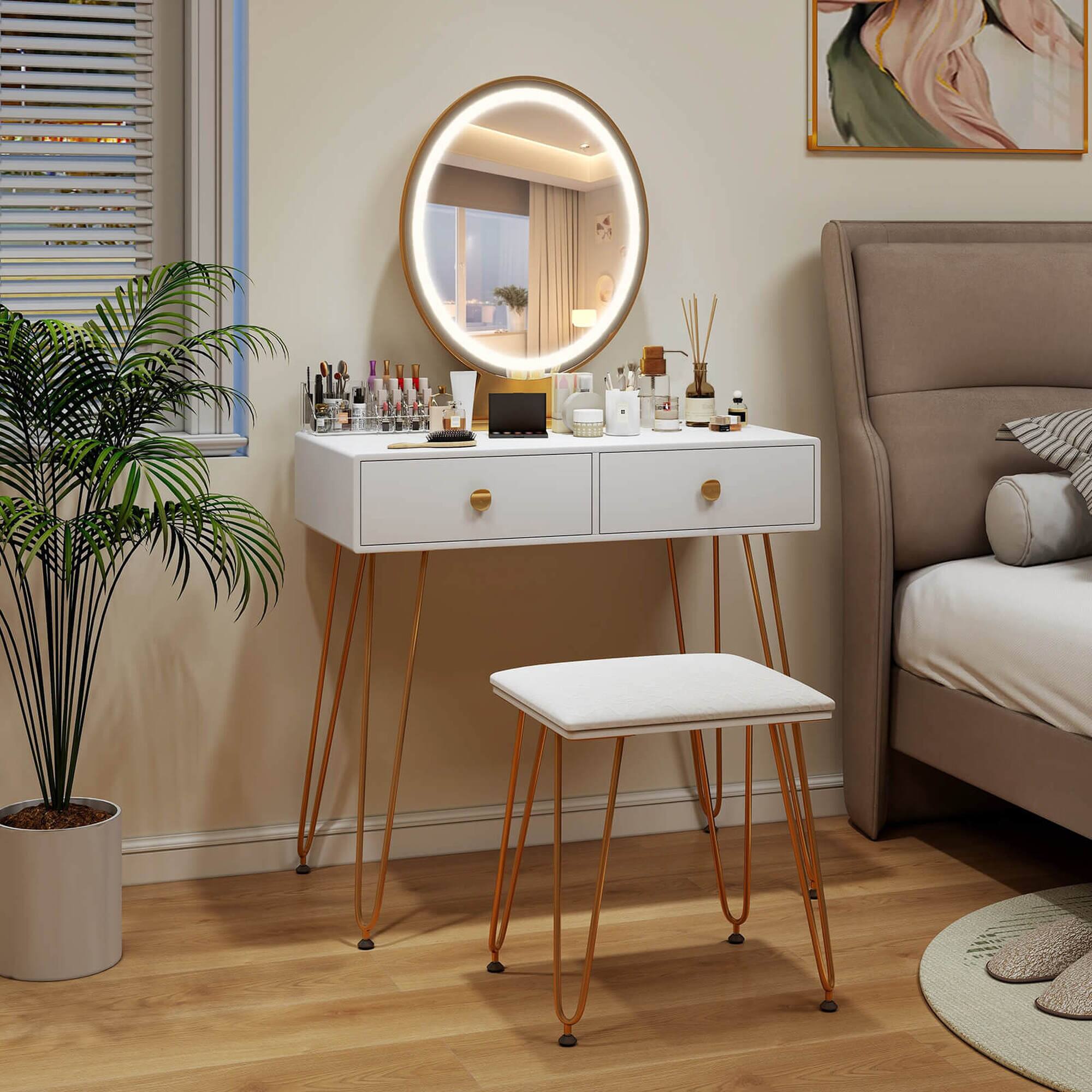 Alt View 4. Costway - Costway Vanity Makeup Dressing Table W/ 3 Lighting Modes Mirror Touch Switch - White.