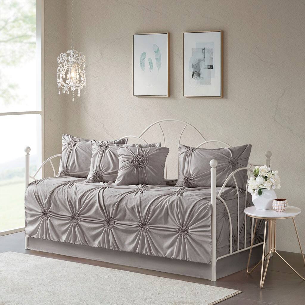 Alt View 1. Gracie Mills - Gracie Mills Luciano 6-Piece Reversible Daybed Cover Set - Dark Gray.