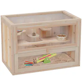 Pawhut - 2-Level Hamster Cage Mice and Rat House, Guinea Pigs, Chinchillas with Openable Top, Front Door, Shelf, Ladder