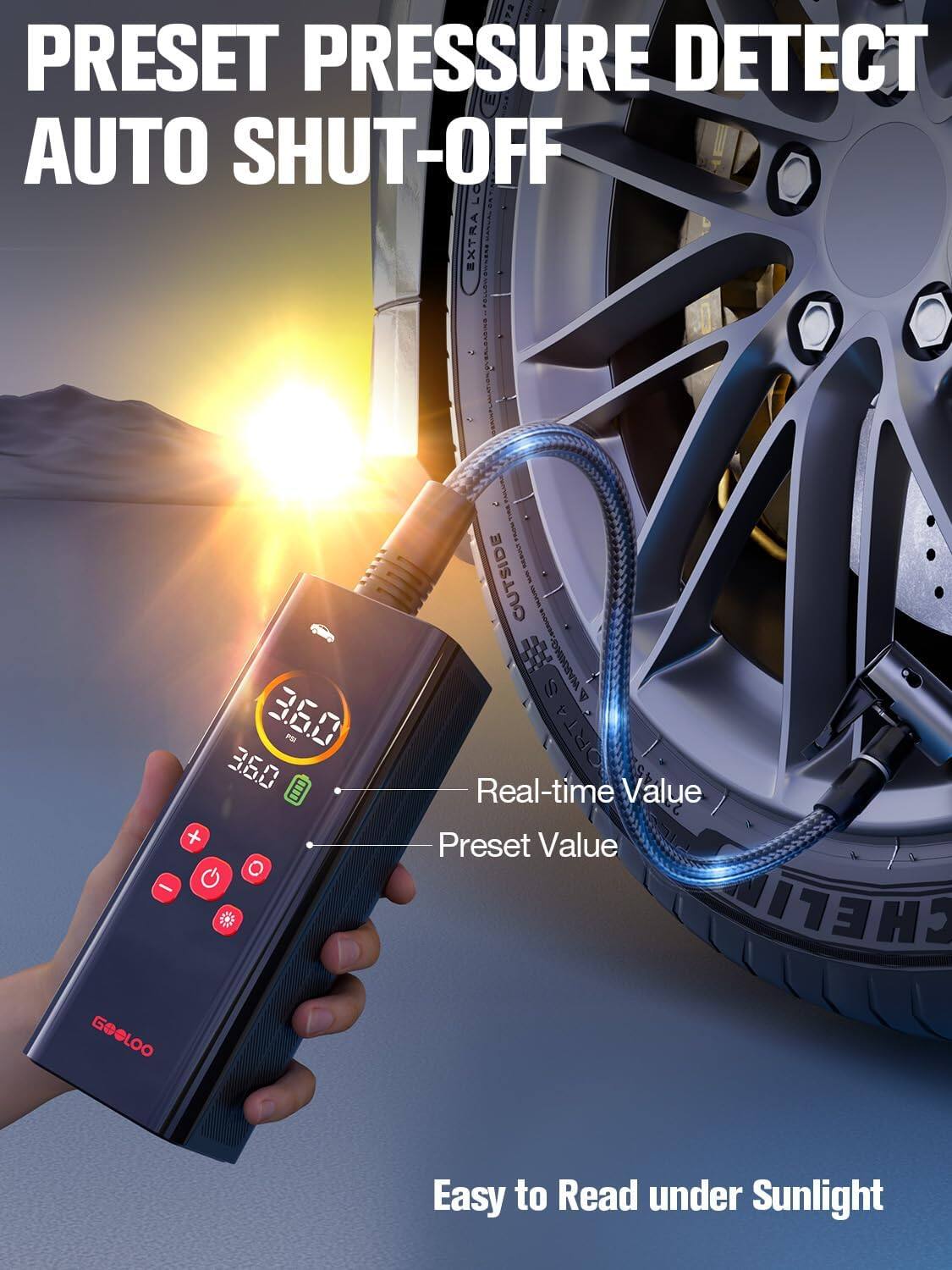 PRESET PRESSURE DETECT AUTO SHUT-OFF

EXTRA 3.60 PEI 3.60

Real-time Value
Preset Value

Easy to Read under Sunlight